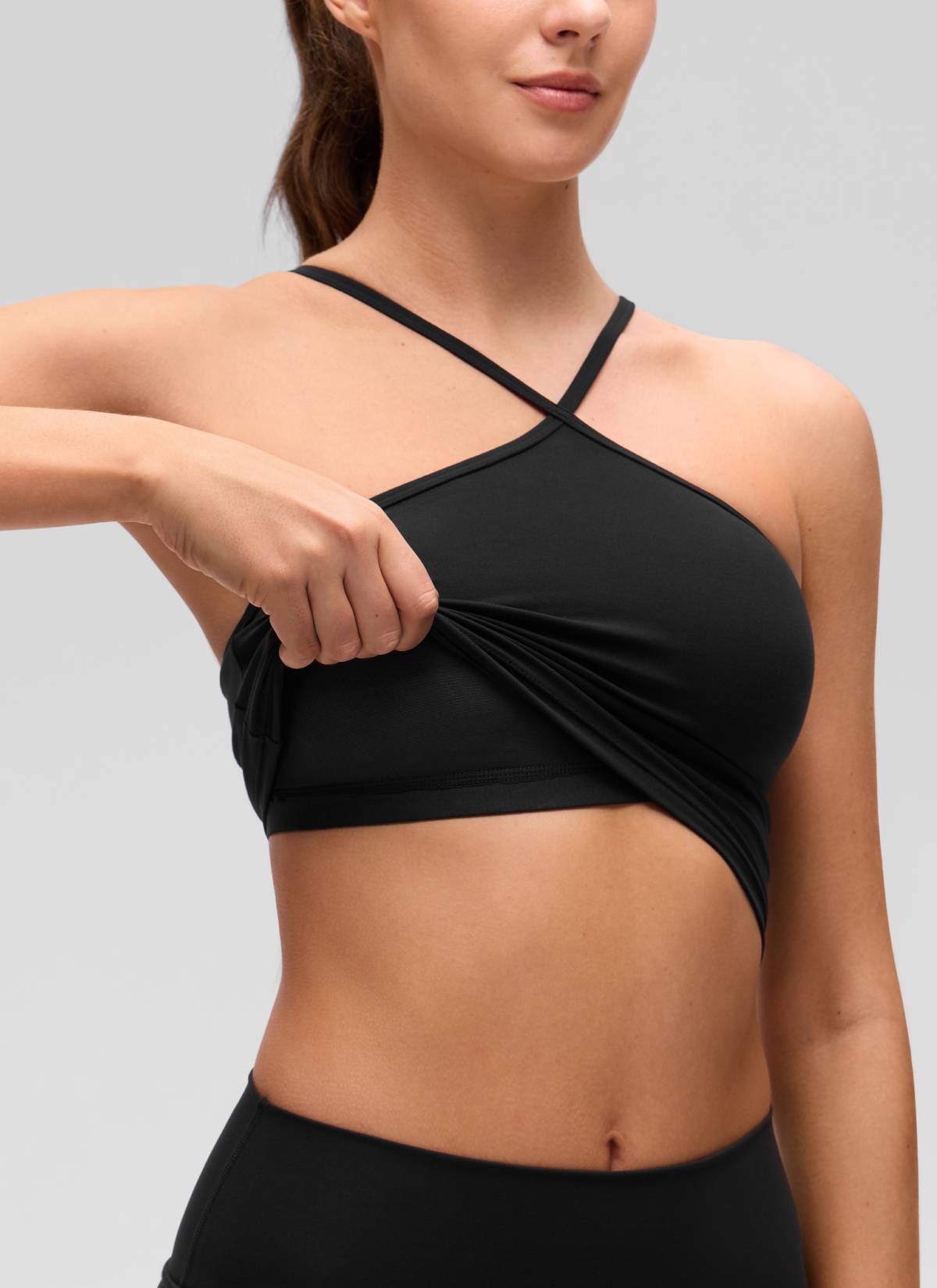 CRZ YOGA Damen Butterluxe Überkreuzter Hals Spaghettiträger Sport BH Schwarz