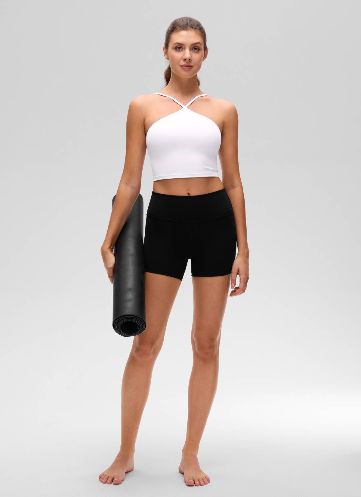 CRZ YOGA Damen Butterluxe Überkreuzter Hals Spaghettiträger Sport BH Weiss