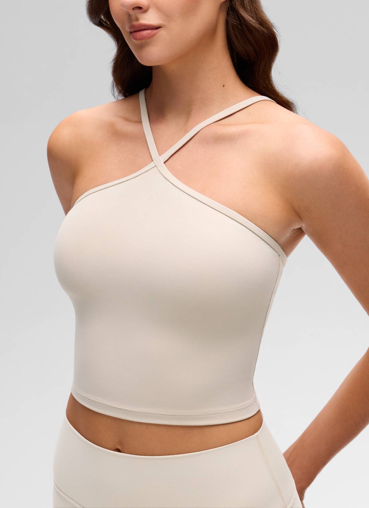 CRZ YOGA Damen Butterluxe Überkreuzter Hals Spaghettiträger Sport BH Mojave-Braun