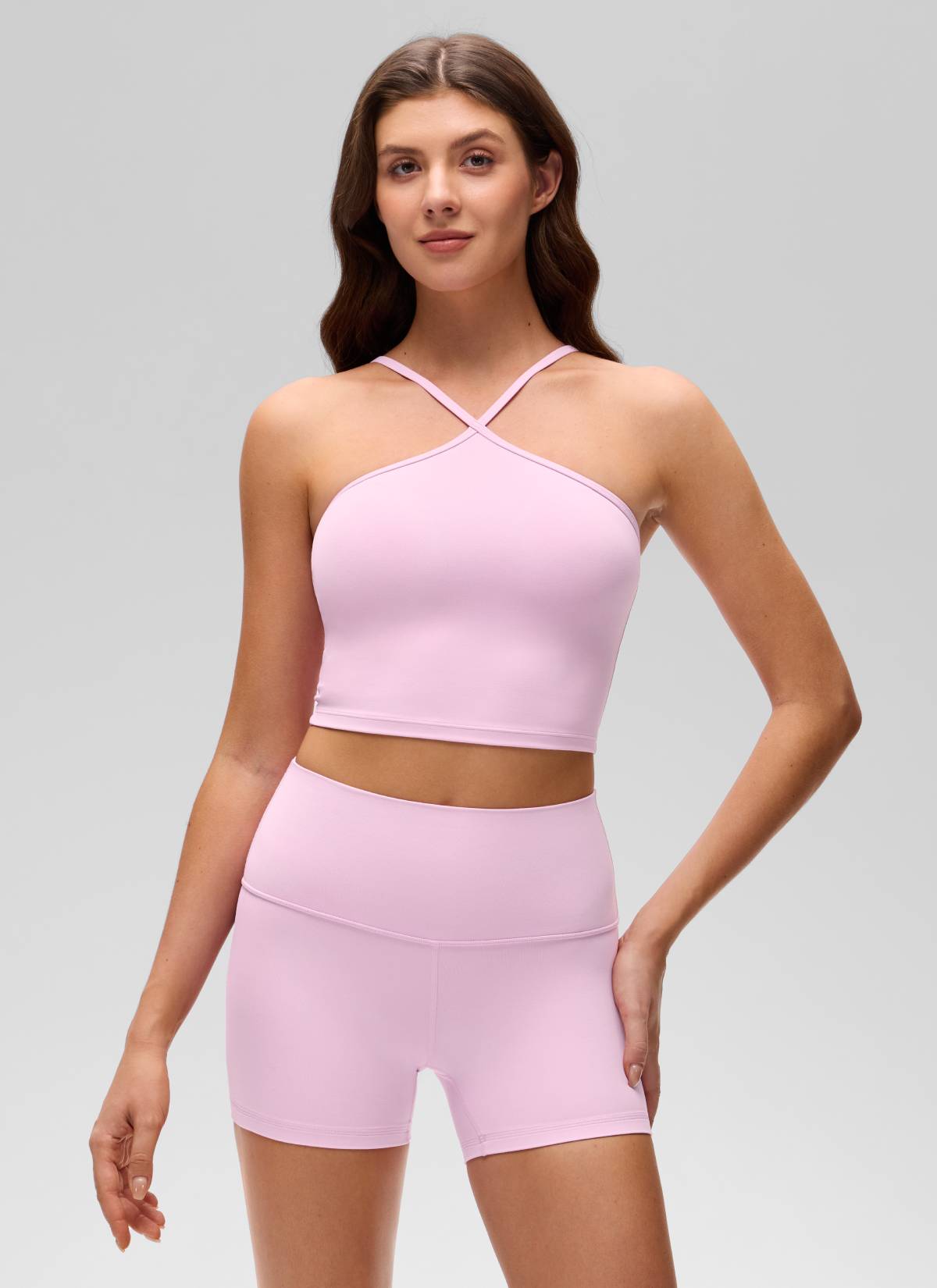 CRZ YOGA Damen Butterluxe Überkreuzter Hals Spaghettiträger Sport BH Vita Rosa