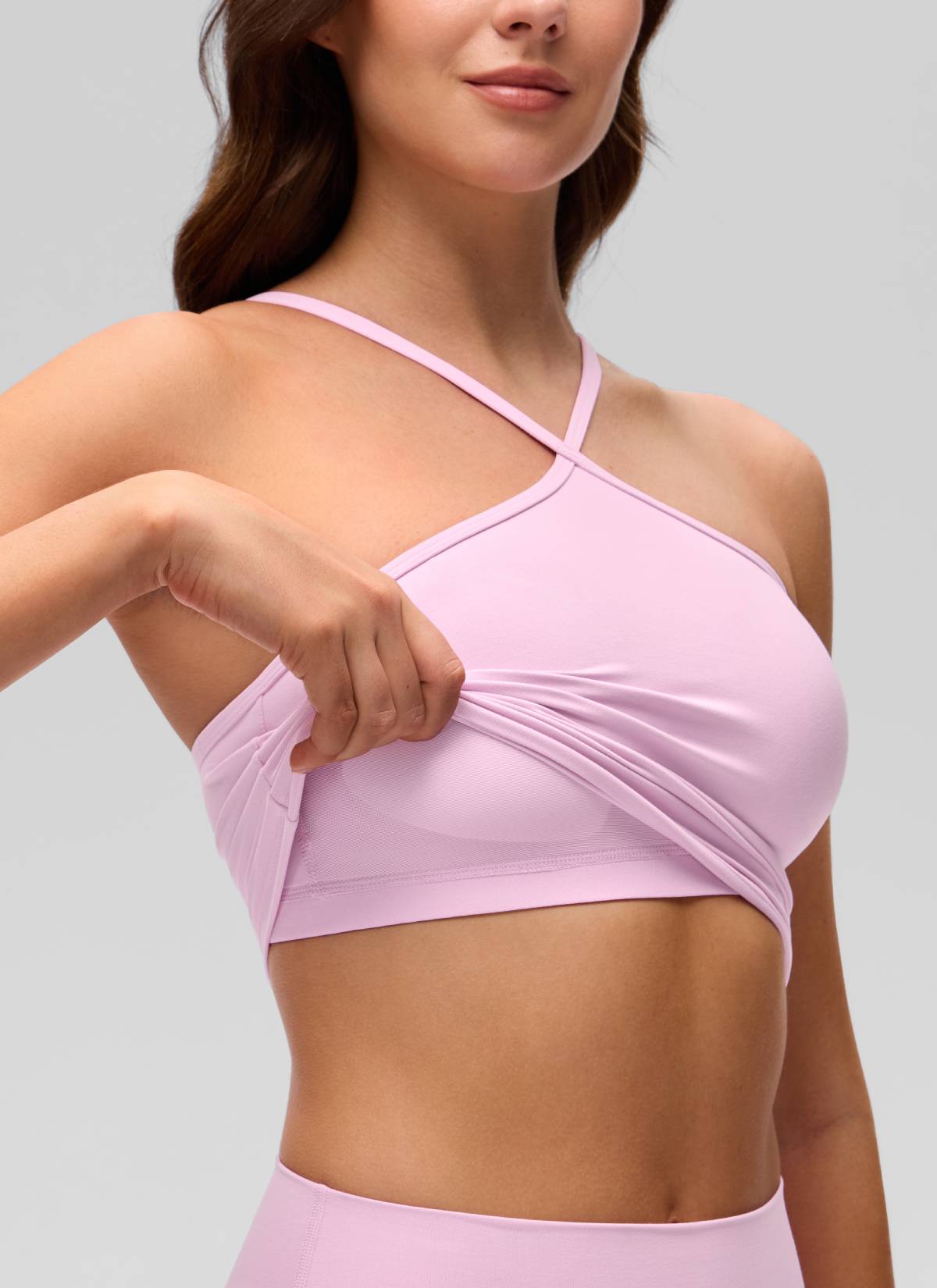 CRZ YOGA Damen Butterluxe Überkreuzter Hals Spaghettiträger Sport BH Vita Rosa