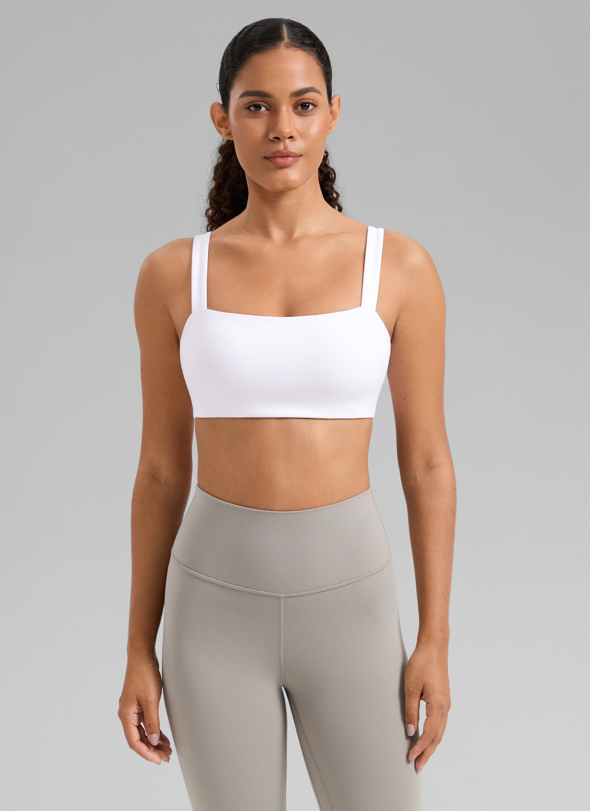 CRZ YOGA Damen Butterlift Quadratischer Hals Unterstützend Sports BH Weiss