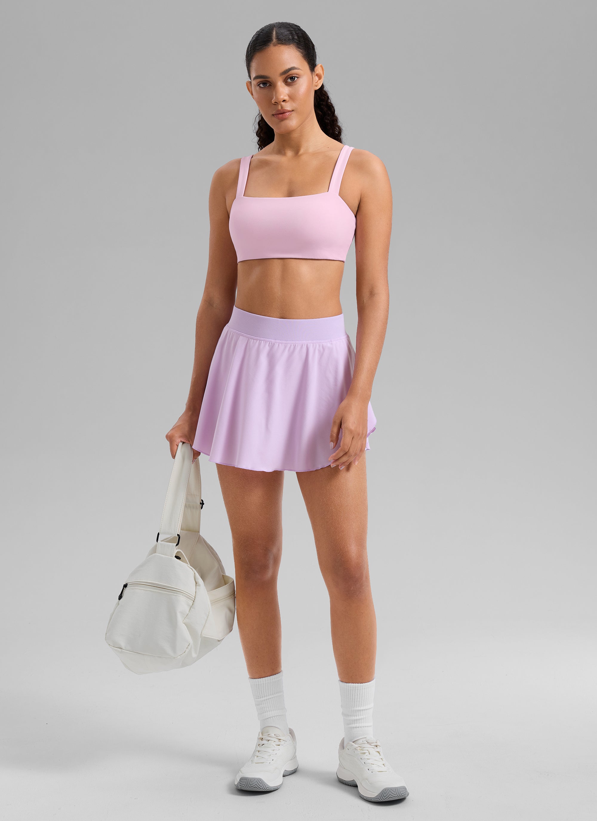 CRZ YOGA Damen Butterlift Quadratischer Hals Unterstützend Sports BH Milchrosa