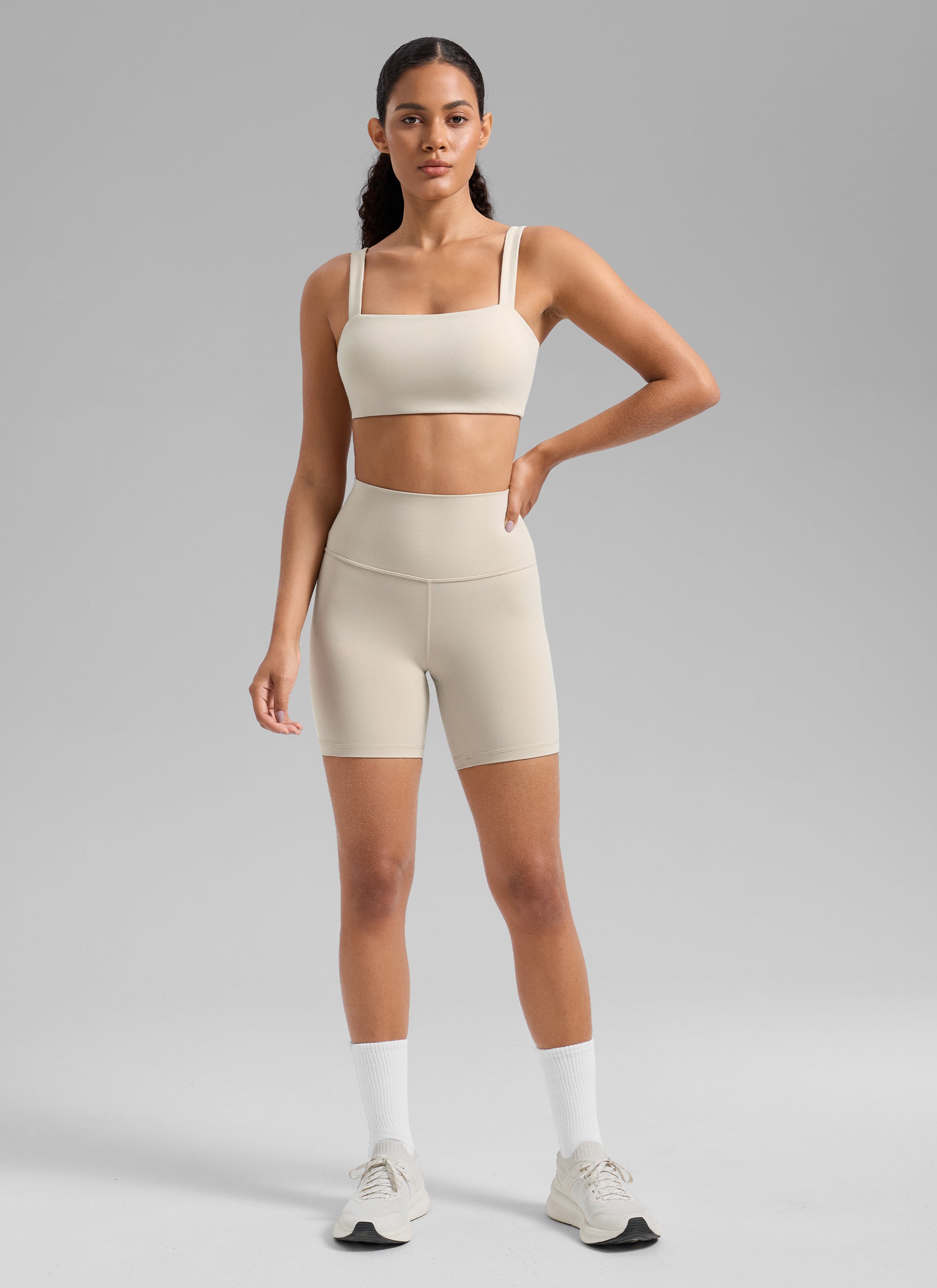 CRZ YOGA Damen Butterlift Quadratischer Hals Unterstützend Sports BH Mojave-Braun