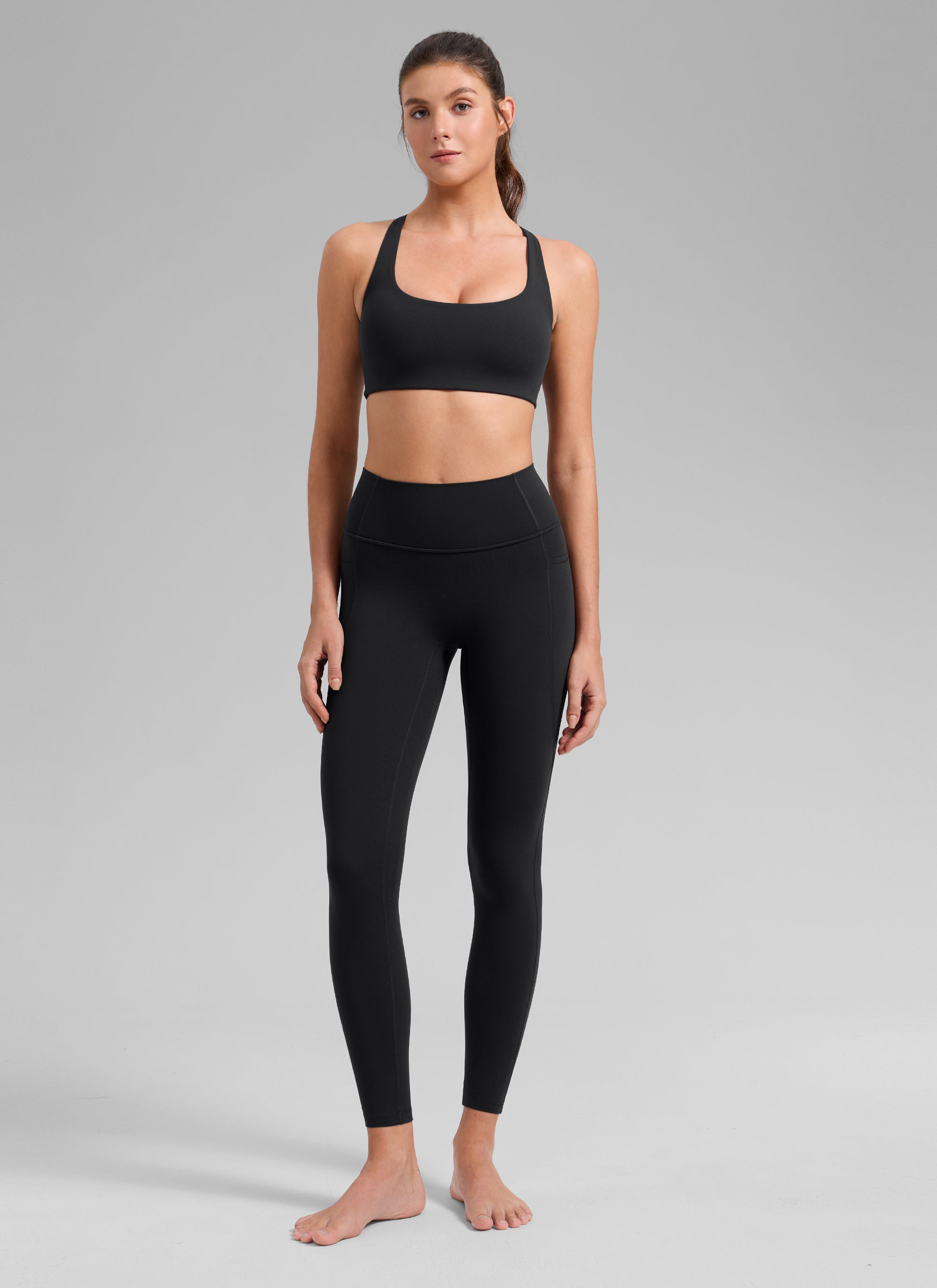 CRZ YOGA Damen Butterlift Kreuz Zurück U-Ausschnitt Sports BHs Schwarz