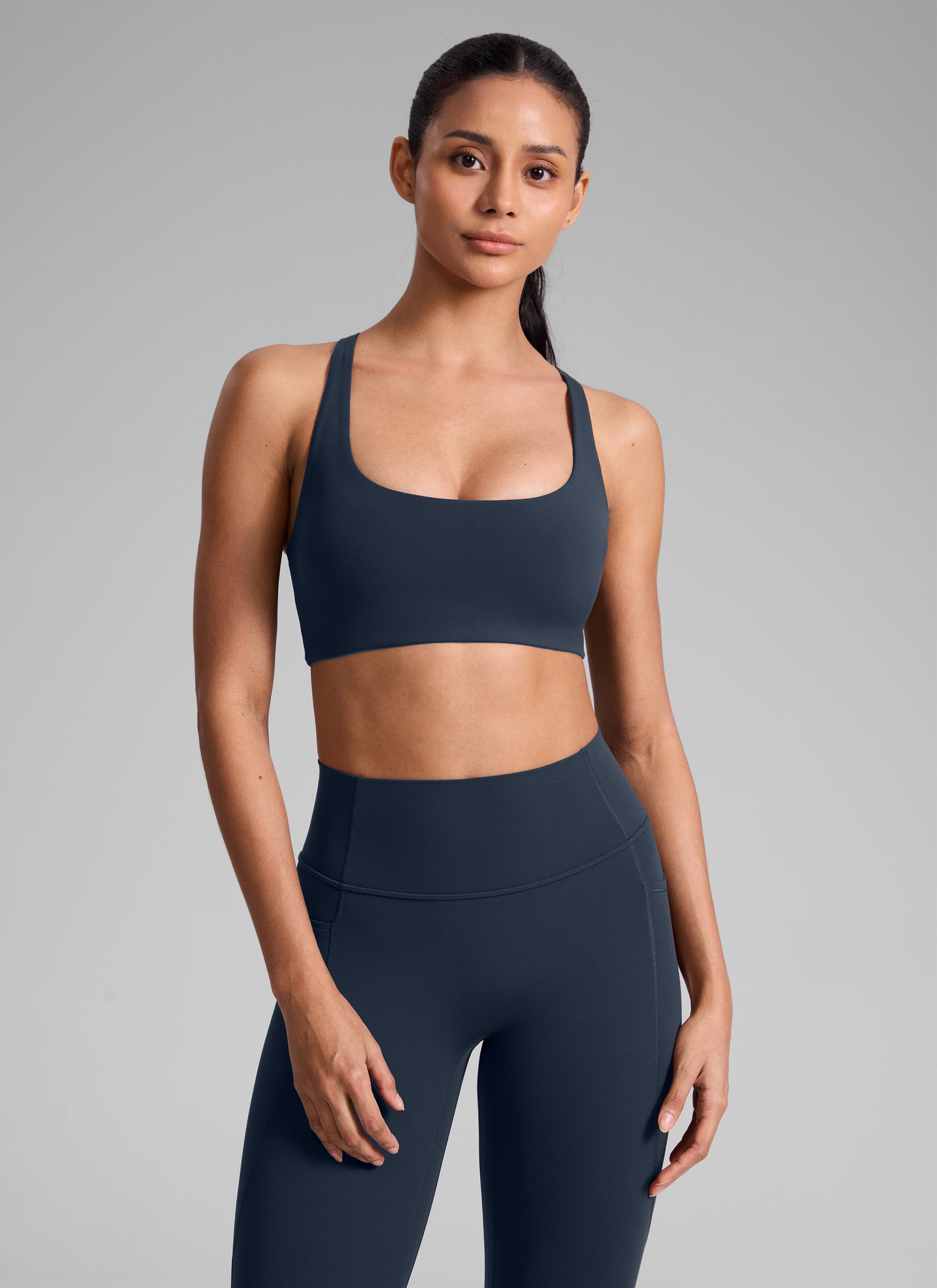 CRZ YOGA Damen Butterlift Kreuz Zurück U-Ausschnitt Sports BHs Dämmerungsblau