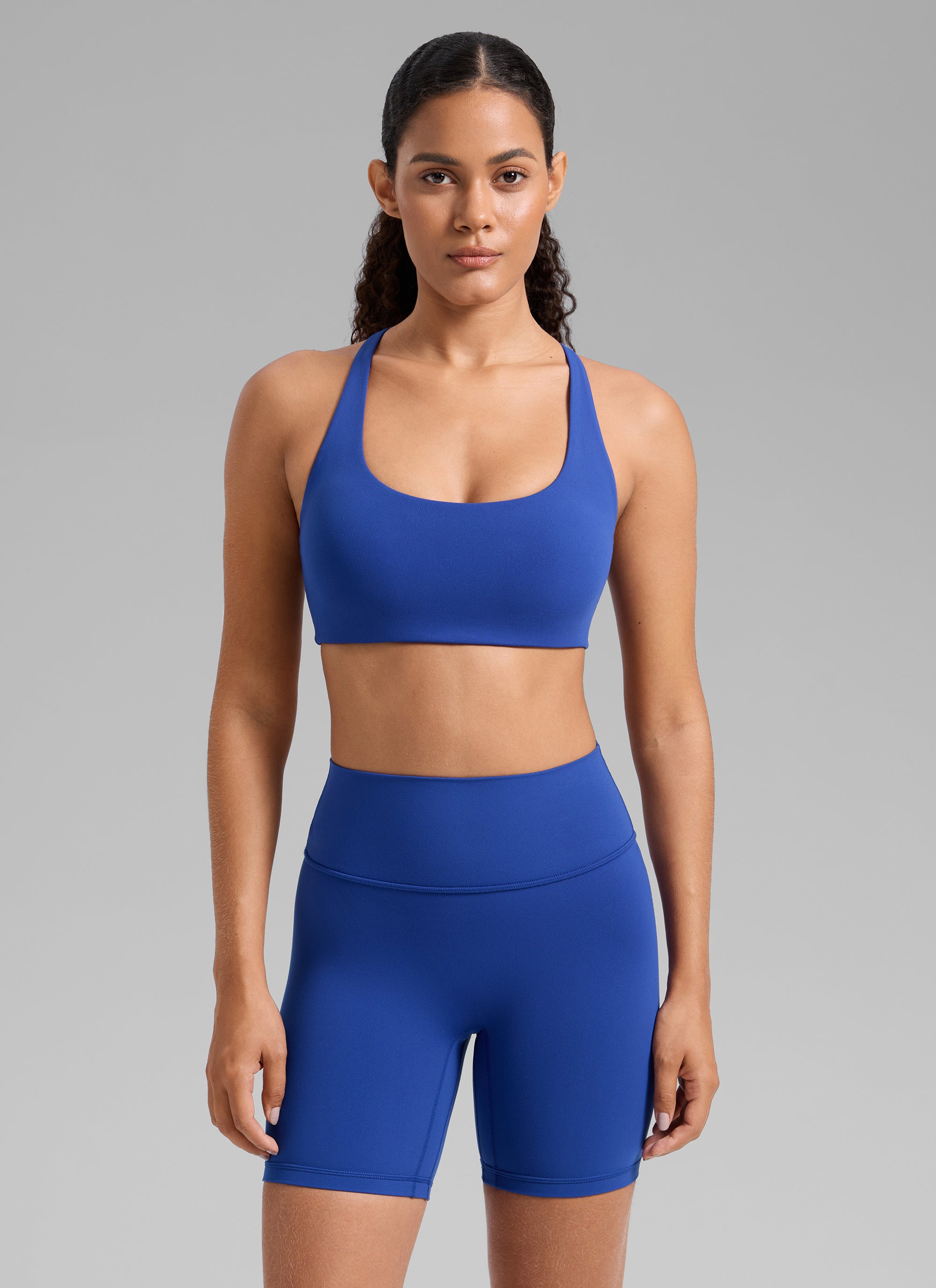 CRZ YOGA Damen Butterlift Kreuz Zurück U-Ausschnitt Sports BHs Wellen Blau