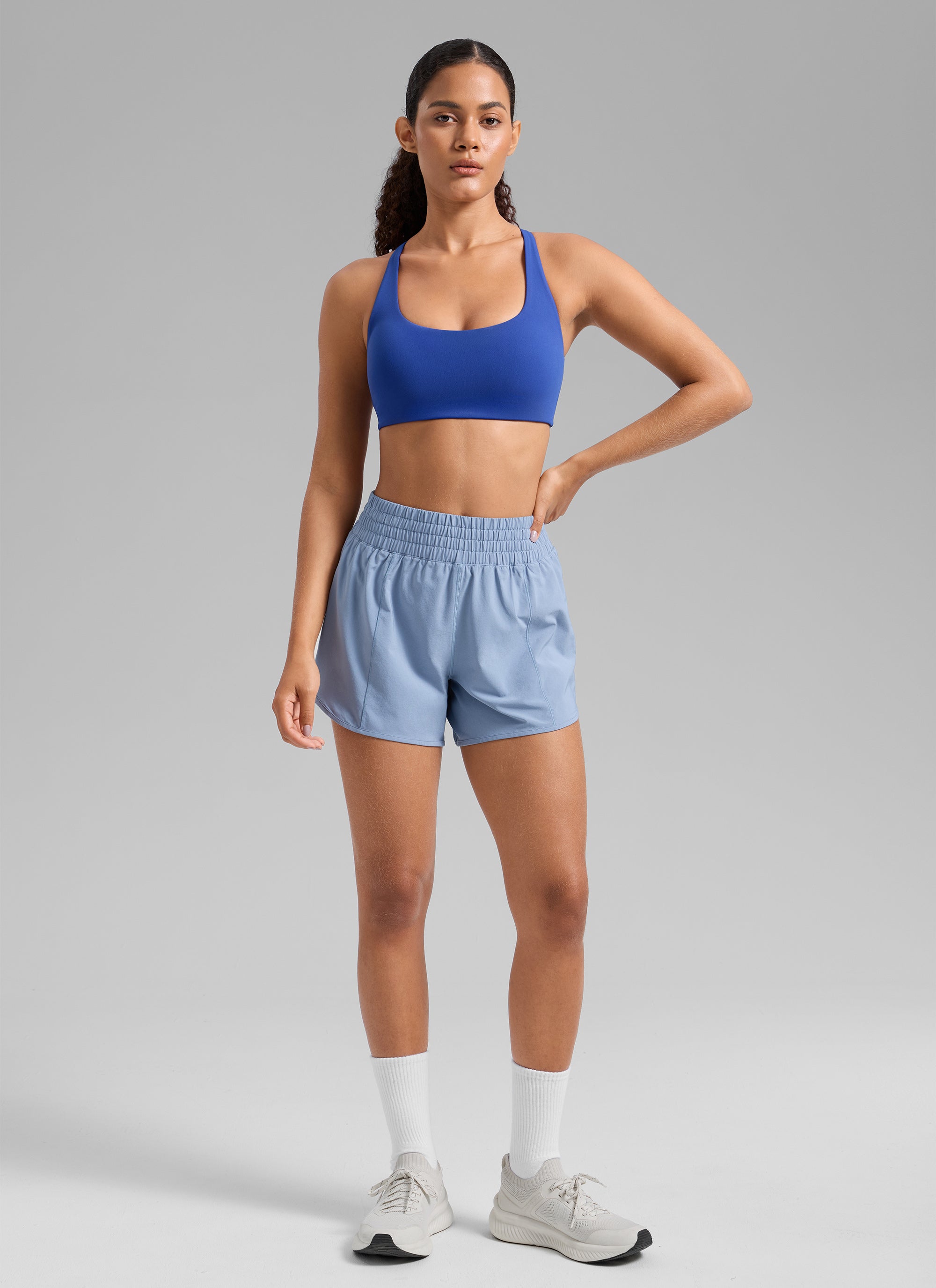 CRZ YOGA Damen Butterlift Kreuz Zurück U-Ausschnitt Sports BHs Wellen Blau