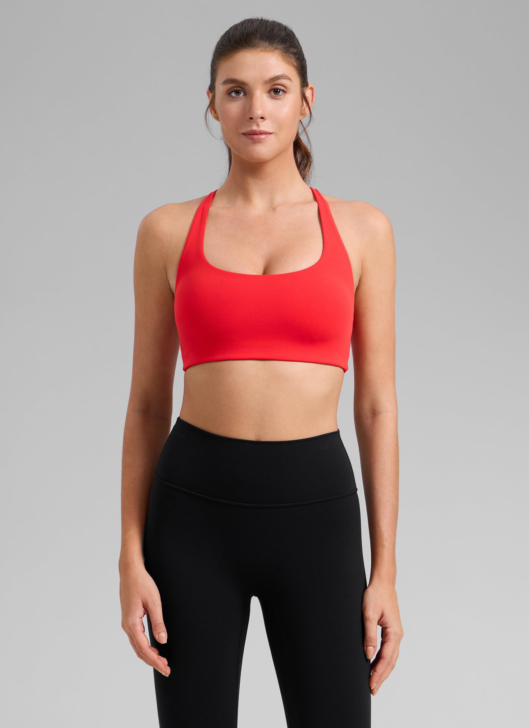 CRZ YOGA Damen Butterlift Kreuz Zurück U-Ausschnitt Sports BHs Tiefrot