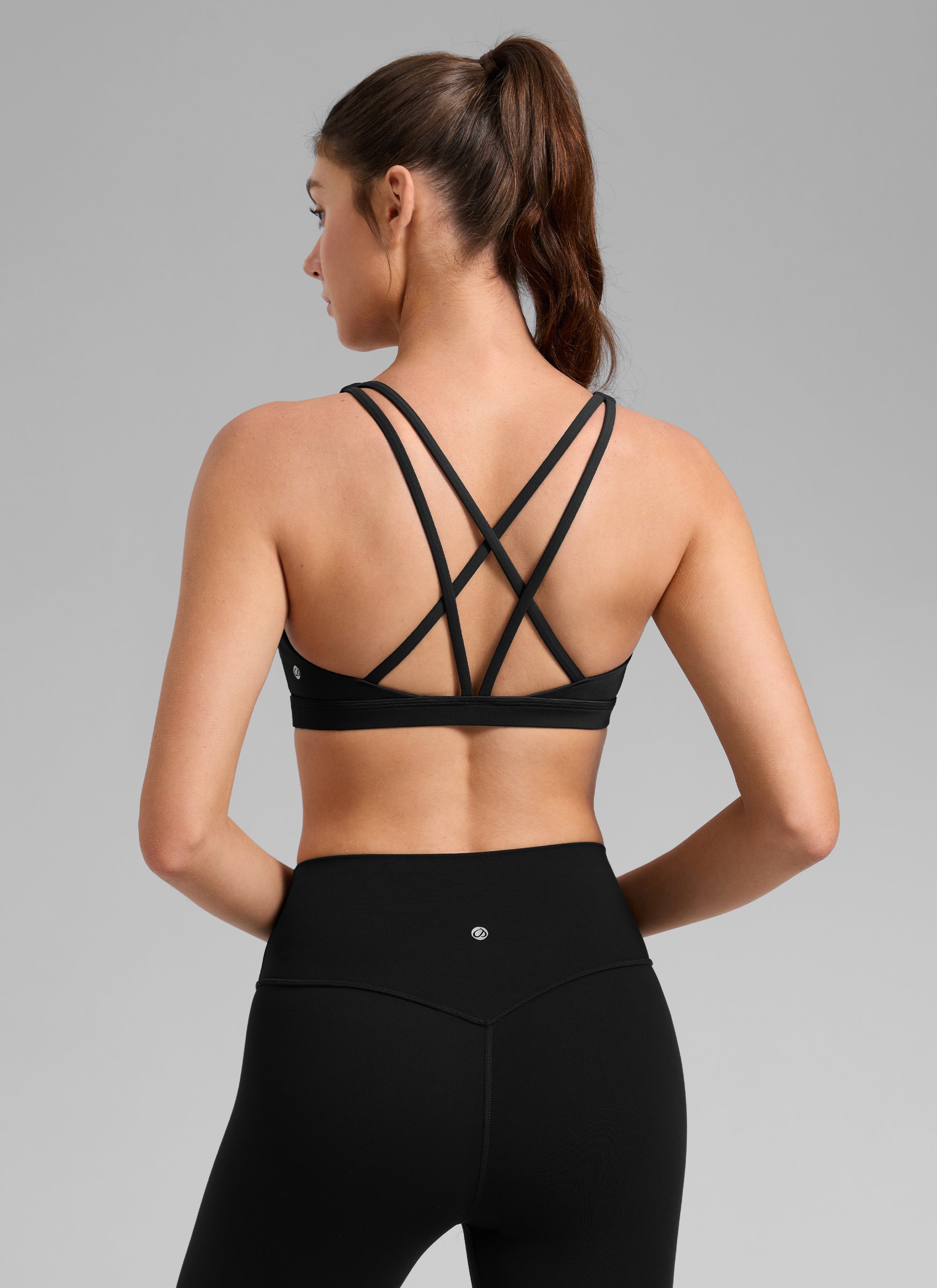 CRZ YOGA Damen Butterlift Riemchen BH Niedriger Schnitt U-Ausschnitt Schwarz