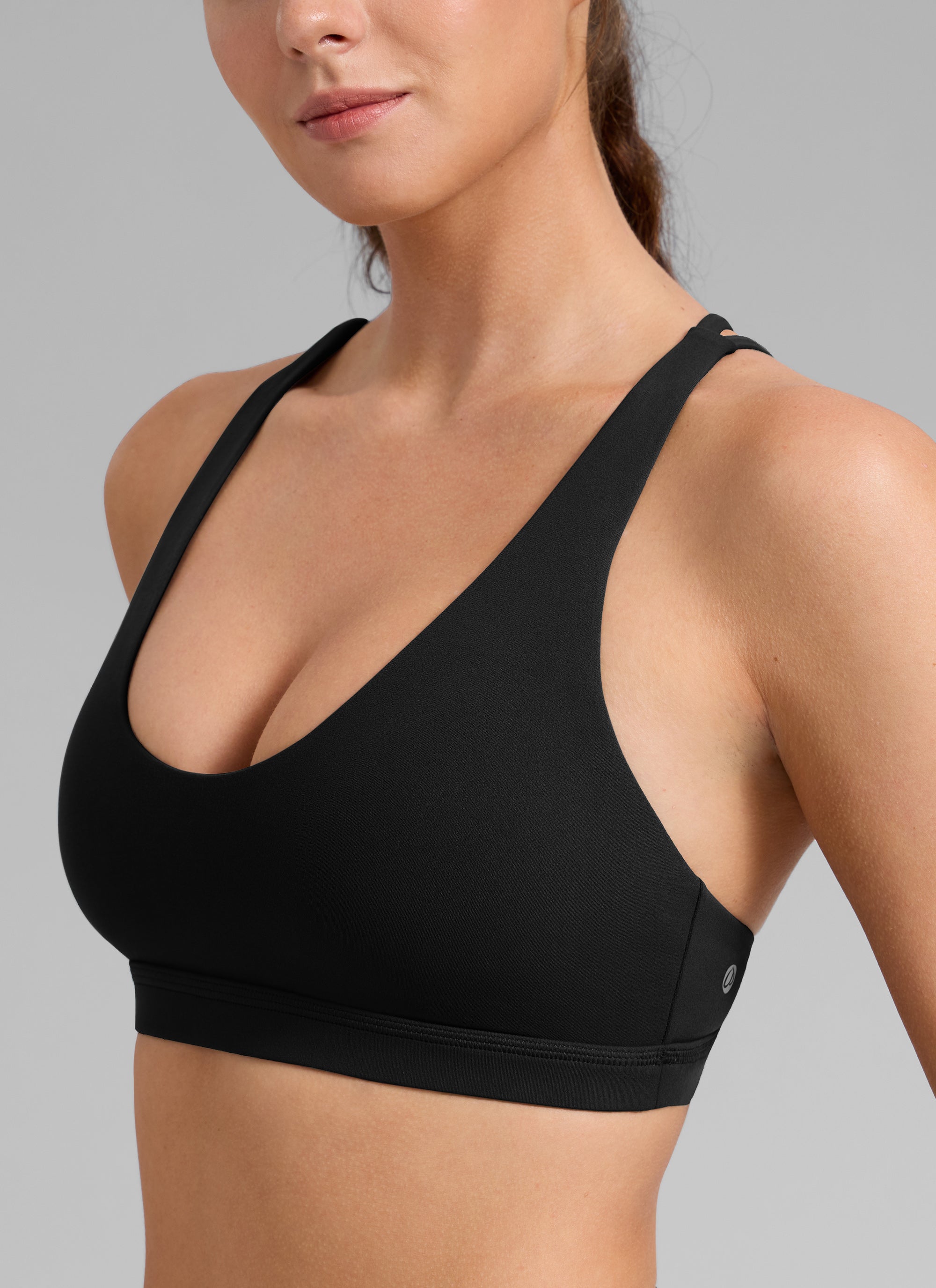 CRZ YOGA Damen Butterlift Riemchen BH Niedriger Schnitt U-Ausschnitt Schwarz