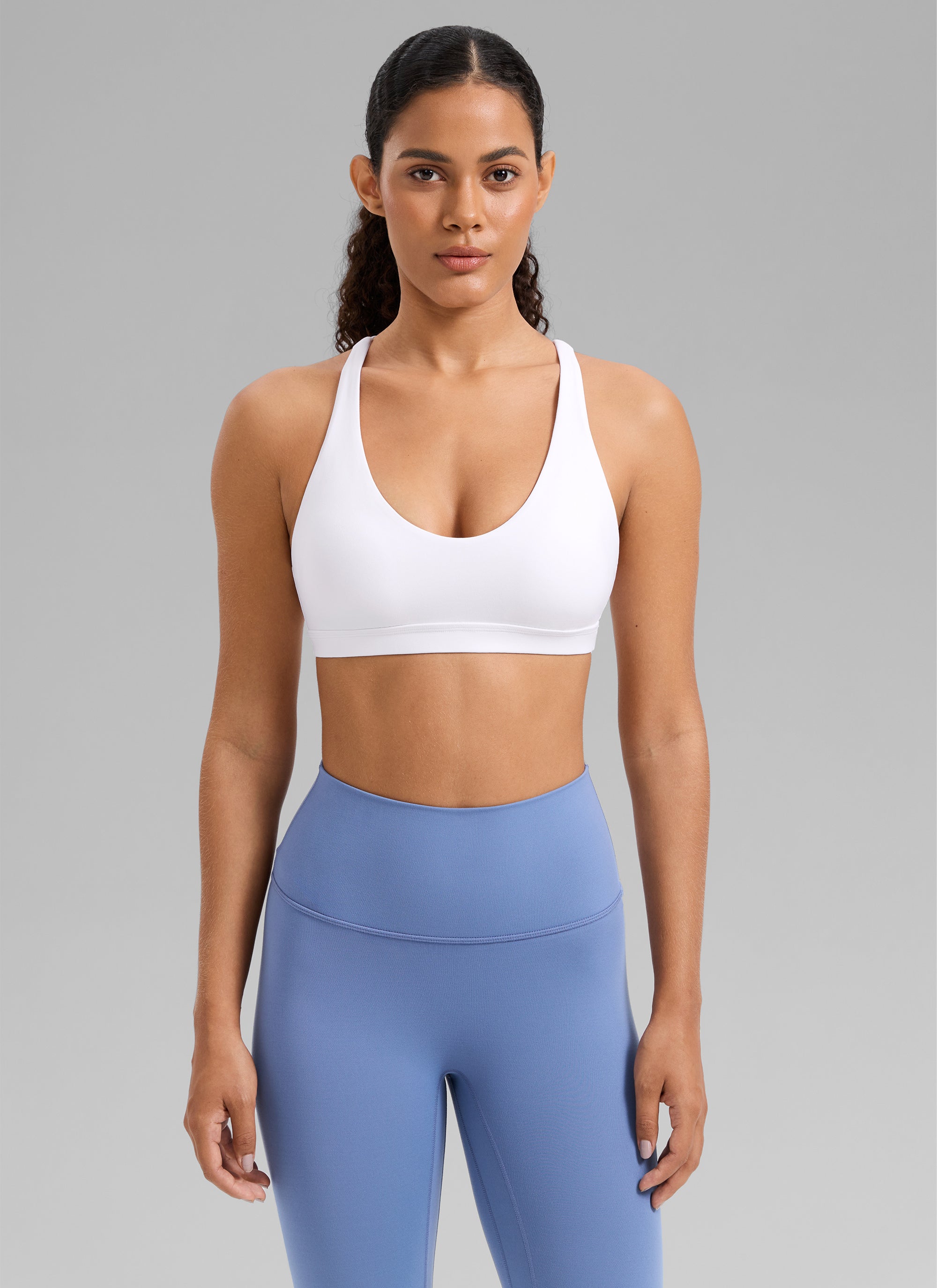 CRZ YOGA Damen Butterlift Riemchen BH Niedriger Schnitt U-Ausschnitt Weiss