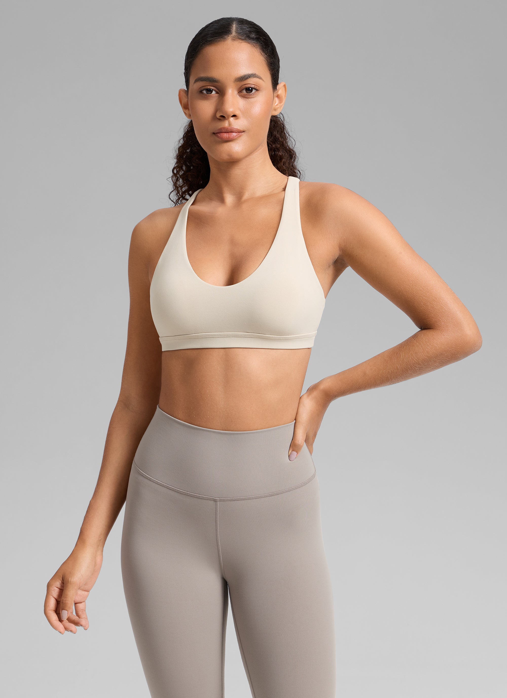 CRZ YOGA Damen Butterlift Riemchen BH Niedriger Schnitt U-Ausschnitt Mojave-Braun