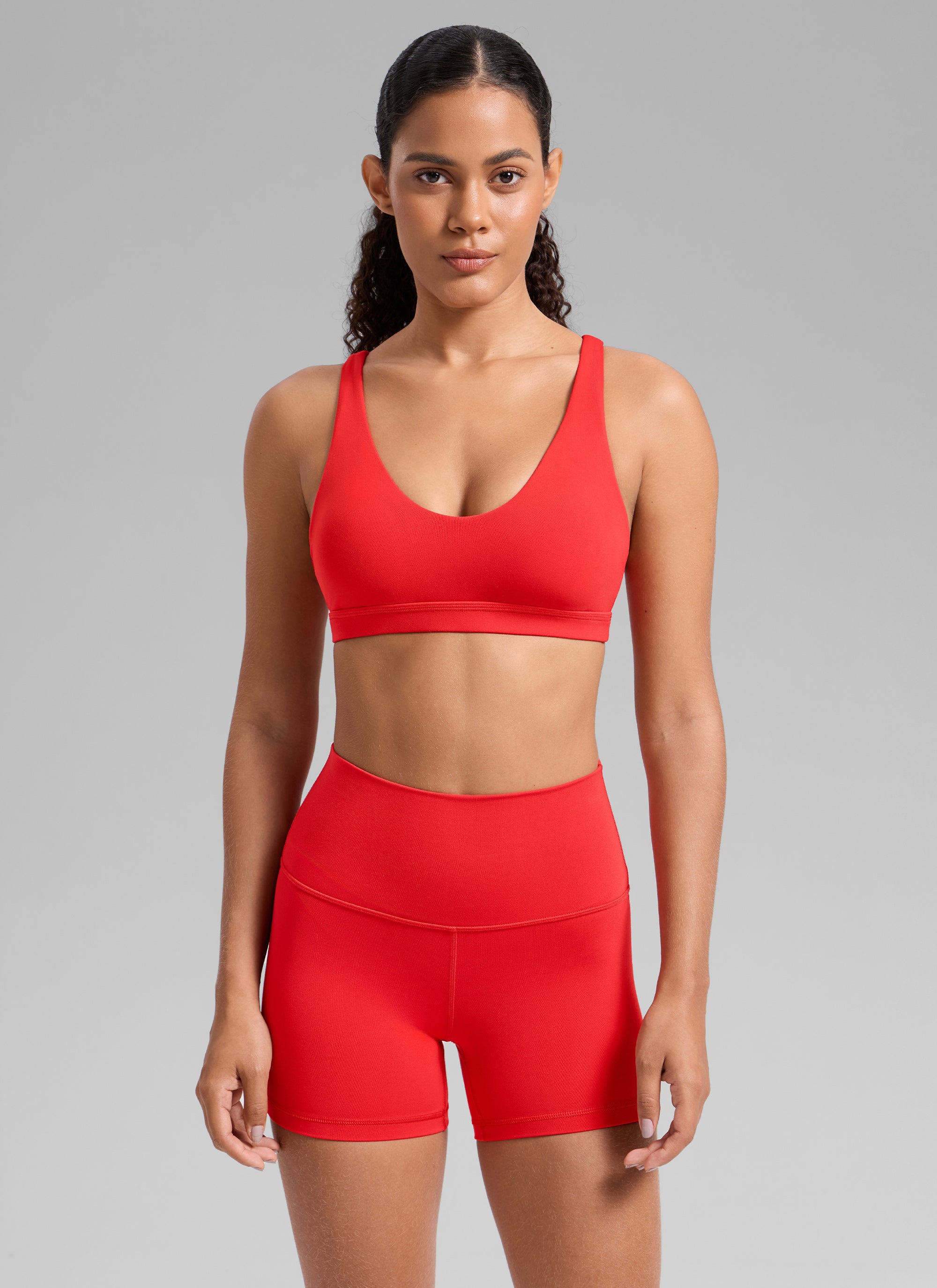 CRZ YOGA Damen Butterlift Riemchen BH Niedriger Schnitt U-Ausschnitt Tiefrot