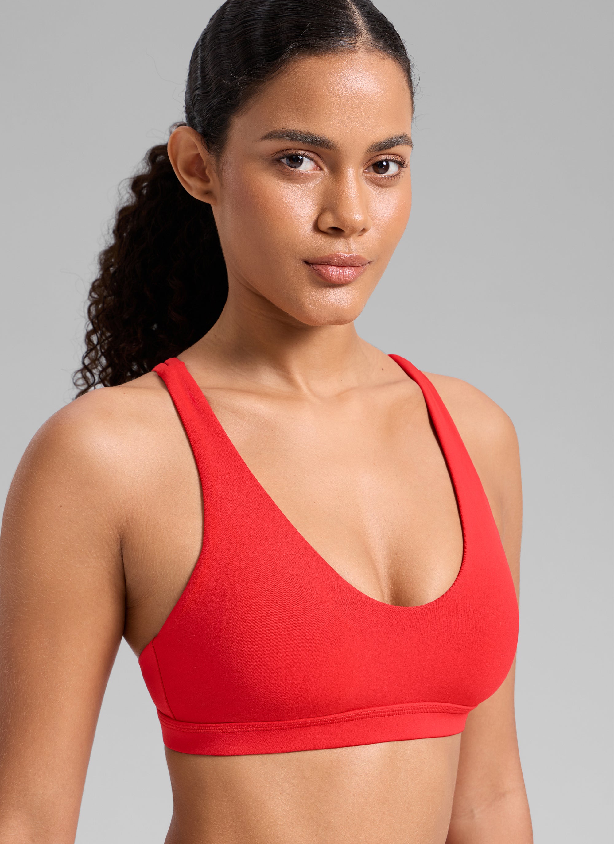 CRZ YOGA Damen Butterlift Riemchen BH Niedriger Schnitt U-Ausschnitt Tiefrot