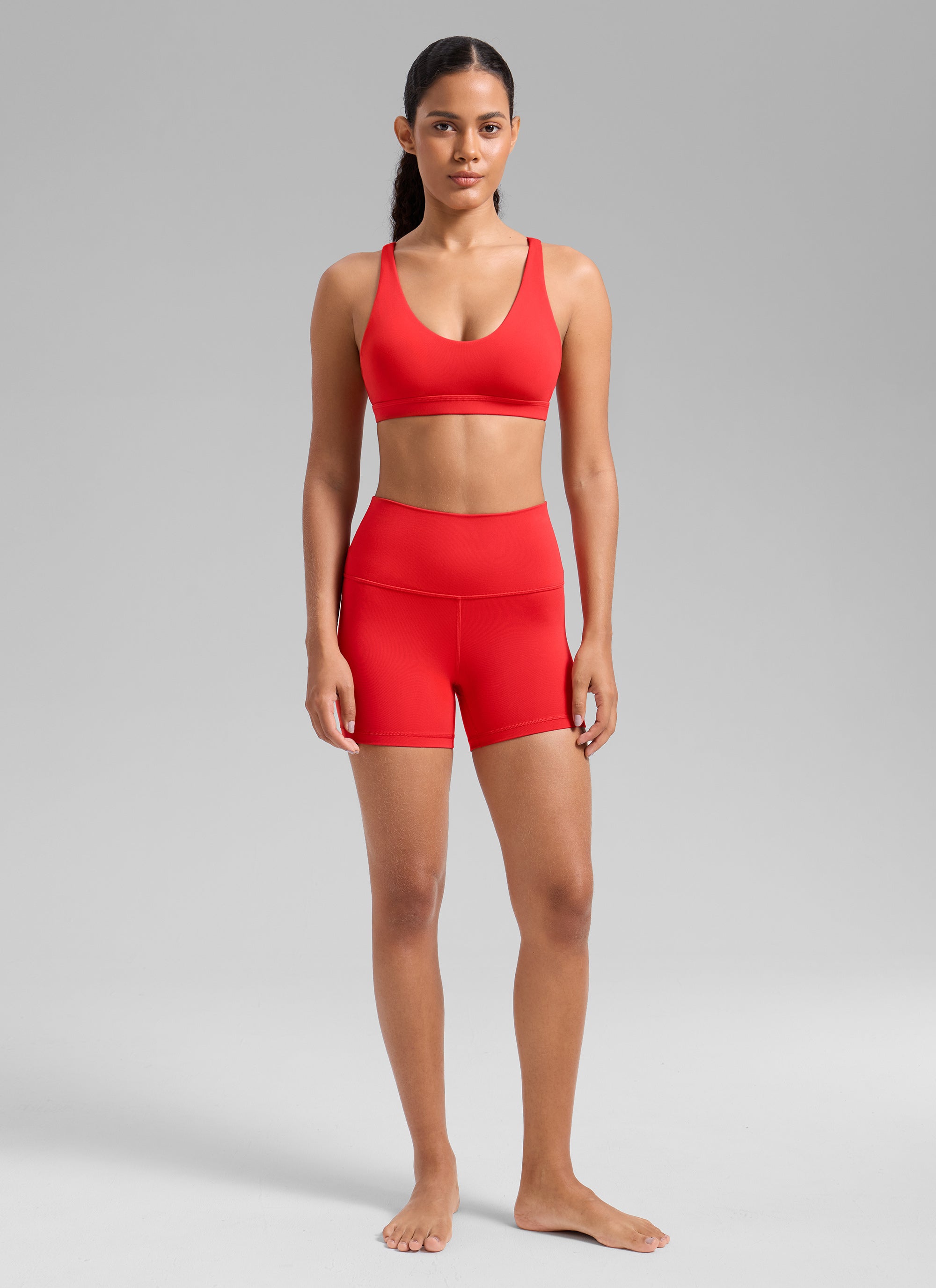CRZ YOGA Damen Butterlift Riemchen BH Niedriger Schnitt U-Ausschnitt Tiefrot