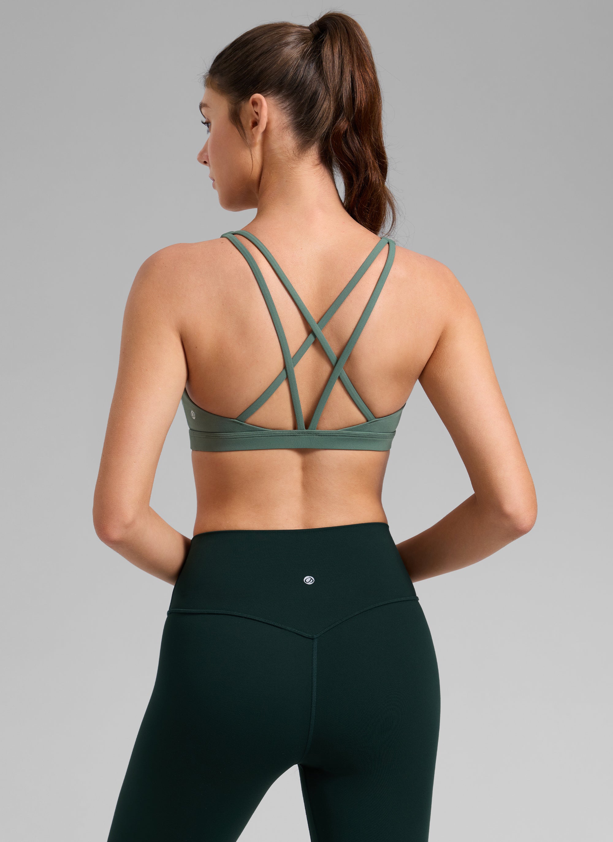 CRZ YOGA Damen Butterlift Riemchen BH Niedriger Schnitt U-Ausschnitt Dunkles Waldgrün
