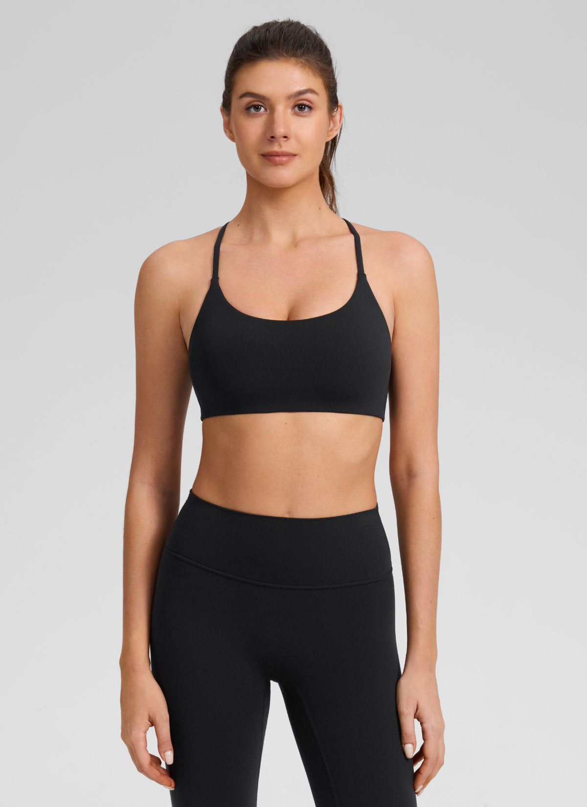 CRZ YOGA Damen Butterlift Doppelt Gefüttert V-Rücken Sports BHs Schwarz