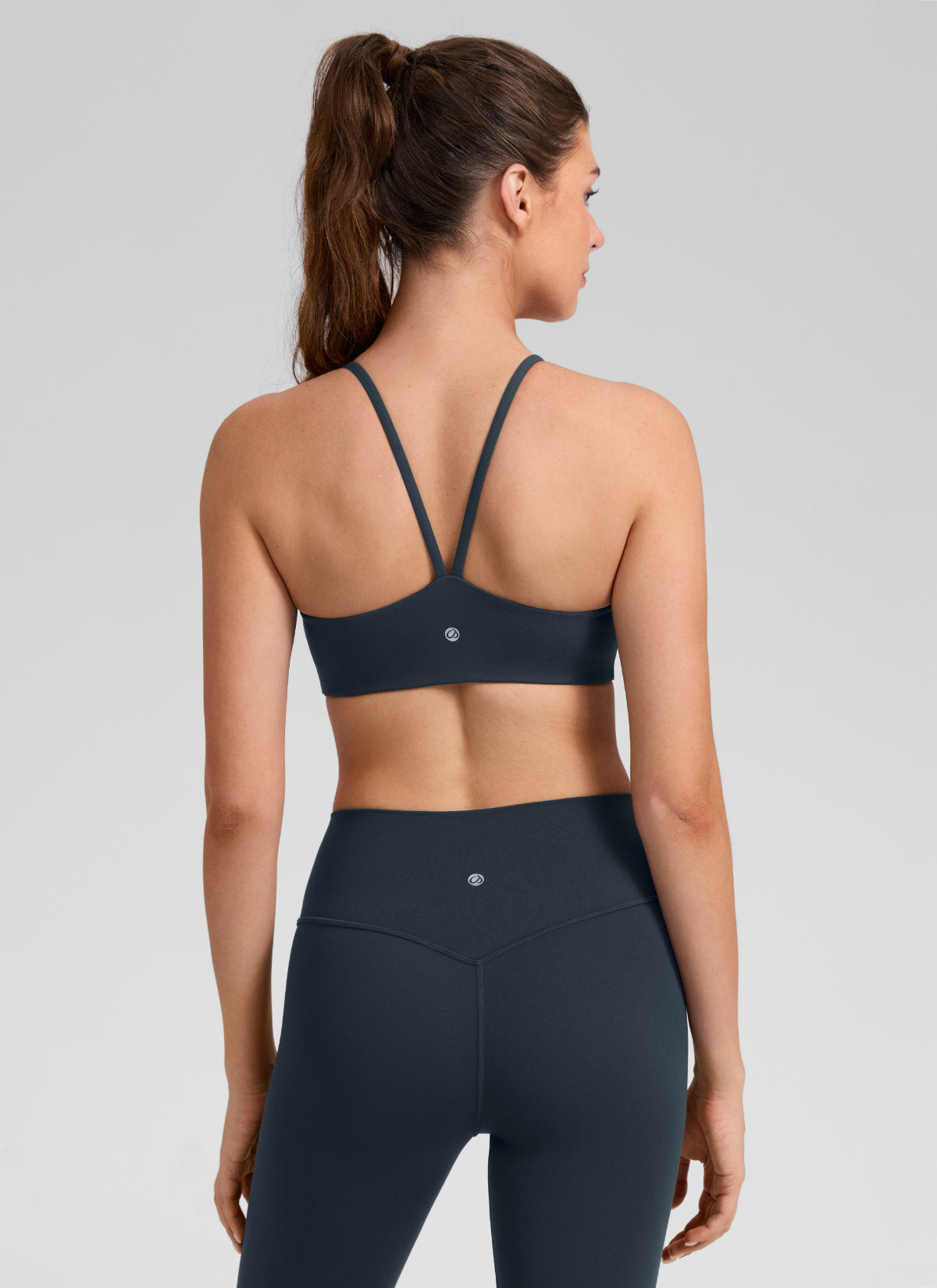 CRZ YOGA Damen Butterlift Doppelt Gefüttert V-Rücken Sports BHs Echte Marine