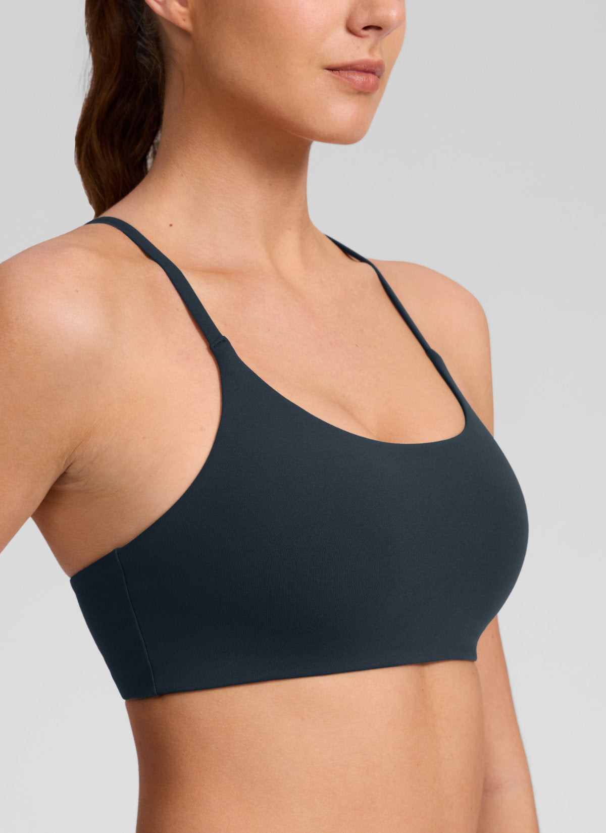 CRZ YOGA Damen Butterlift Doppelt Gefüttert V-Rücken Sports BHs Echte Marine @model_info:Gelya