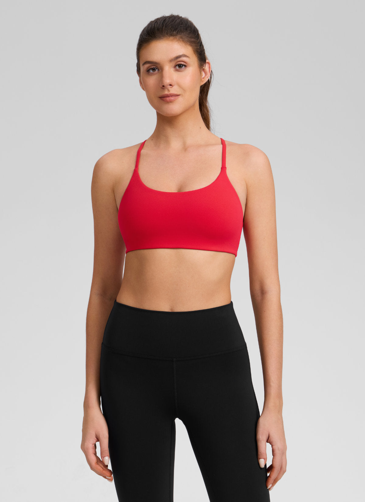 CRZ YOGA Damen Butterlift Doppelt Gefüttert V-Rücken Sports BHs Aurora Rot
