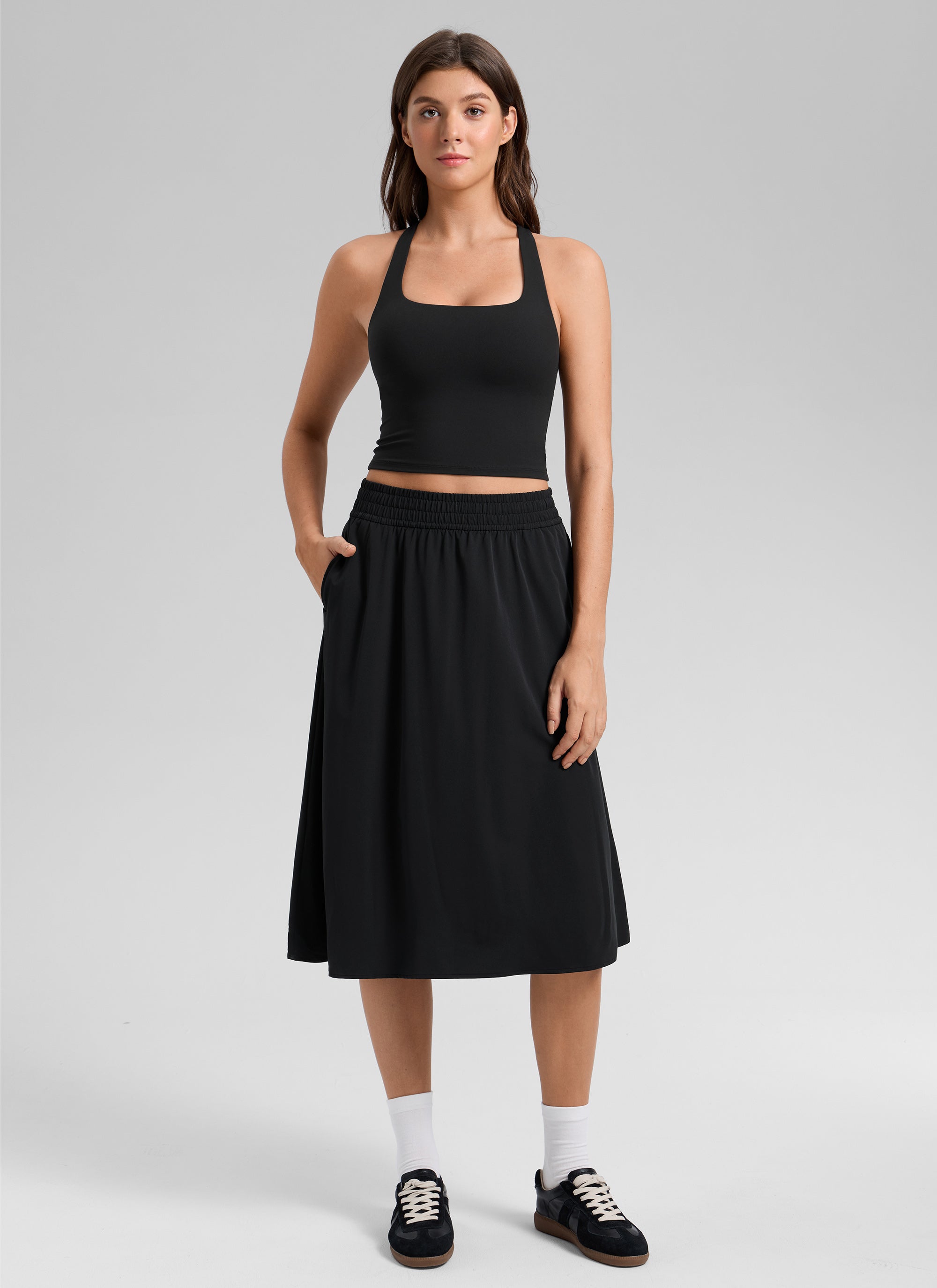 CRZ YOGA Damen Butterlift Quadratischer Hals Racerback Sports BH Schwarz