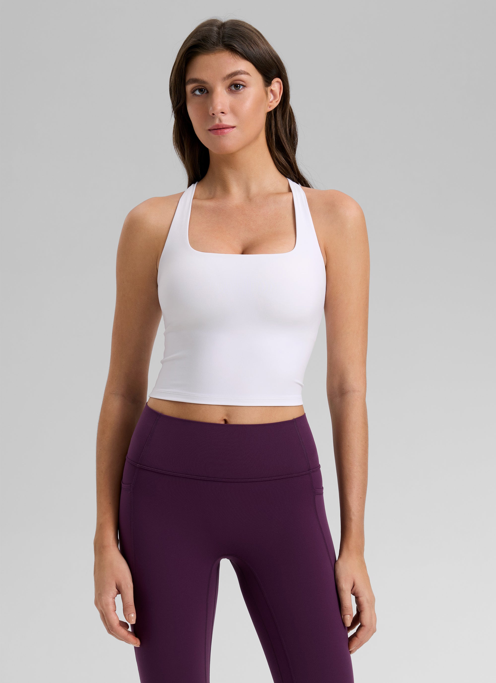 CRZ YOGA Damen Butterlift Quadratischer Hals Racerback Sports BH Weiss