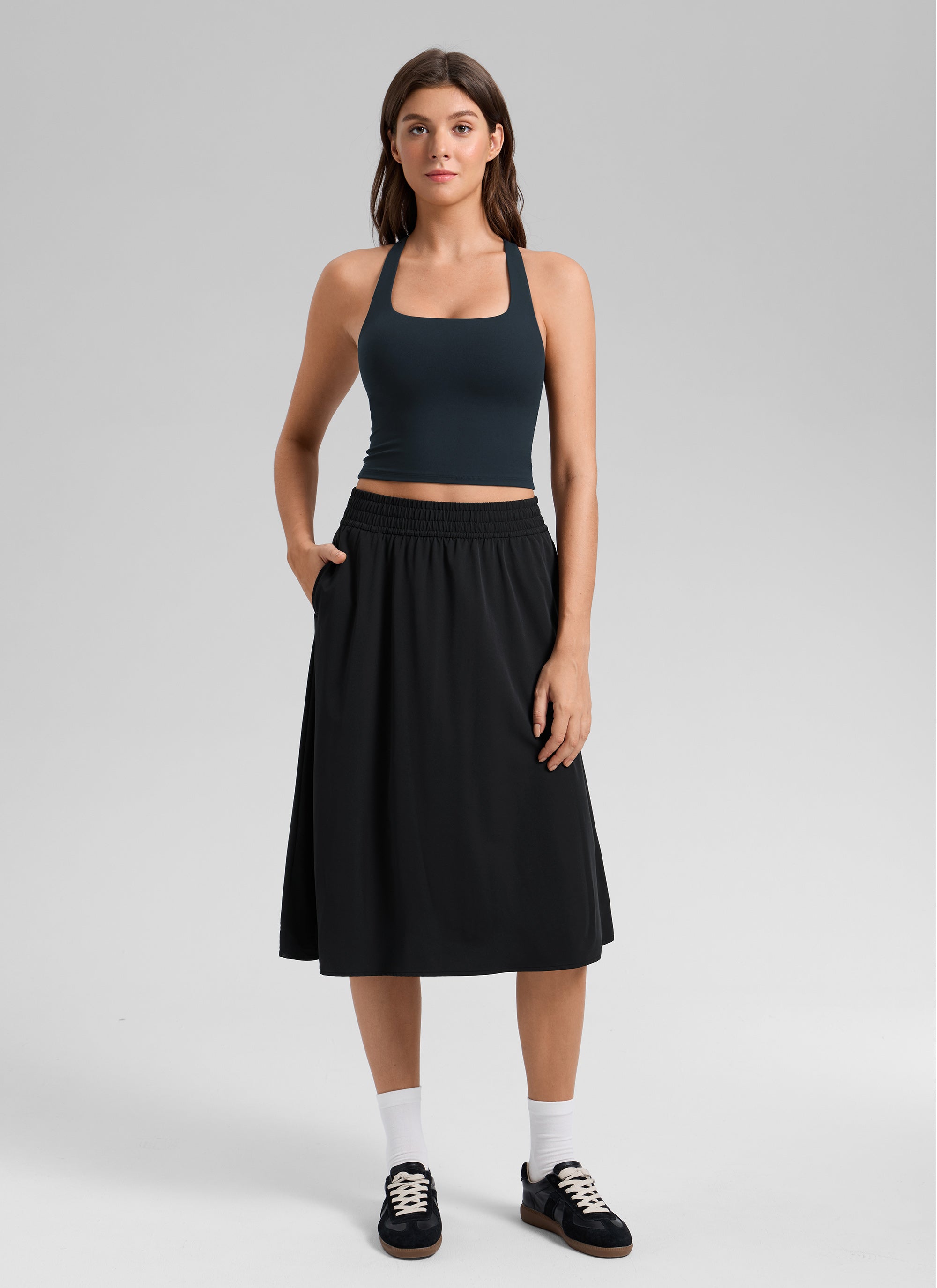 CRZ YOGA Damen Butterlift Quadratischer Hals Racerback Sports BH Echte Marine
