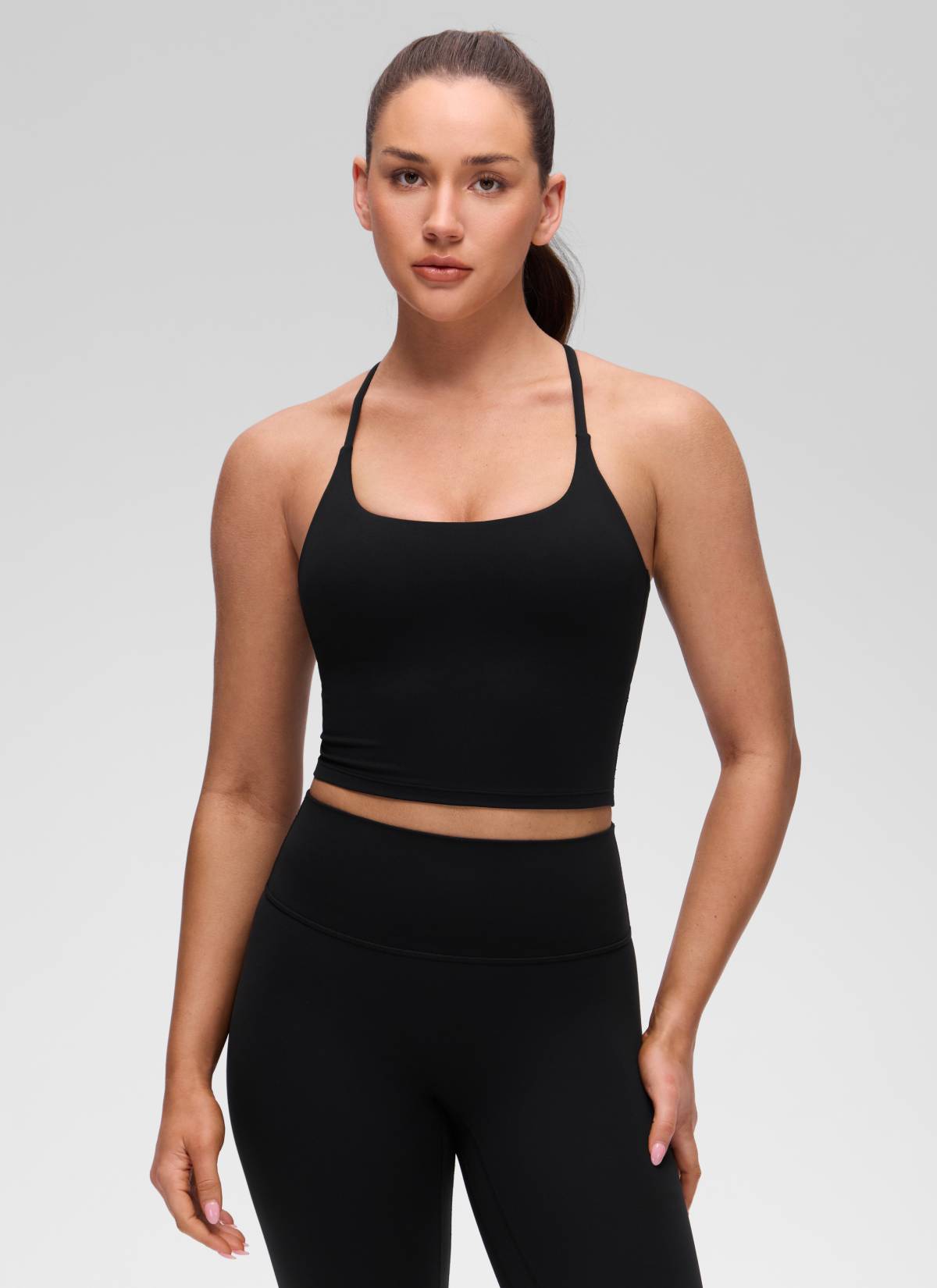 CRZ YOGA Damen Butterluxe Verdrehter Rücken Crop Longline Tanktops Schwarz