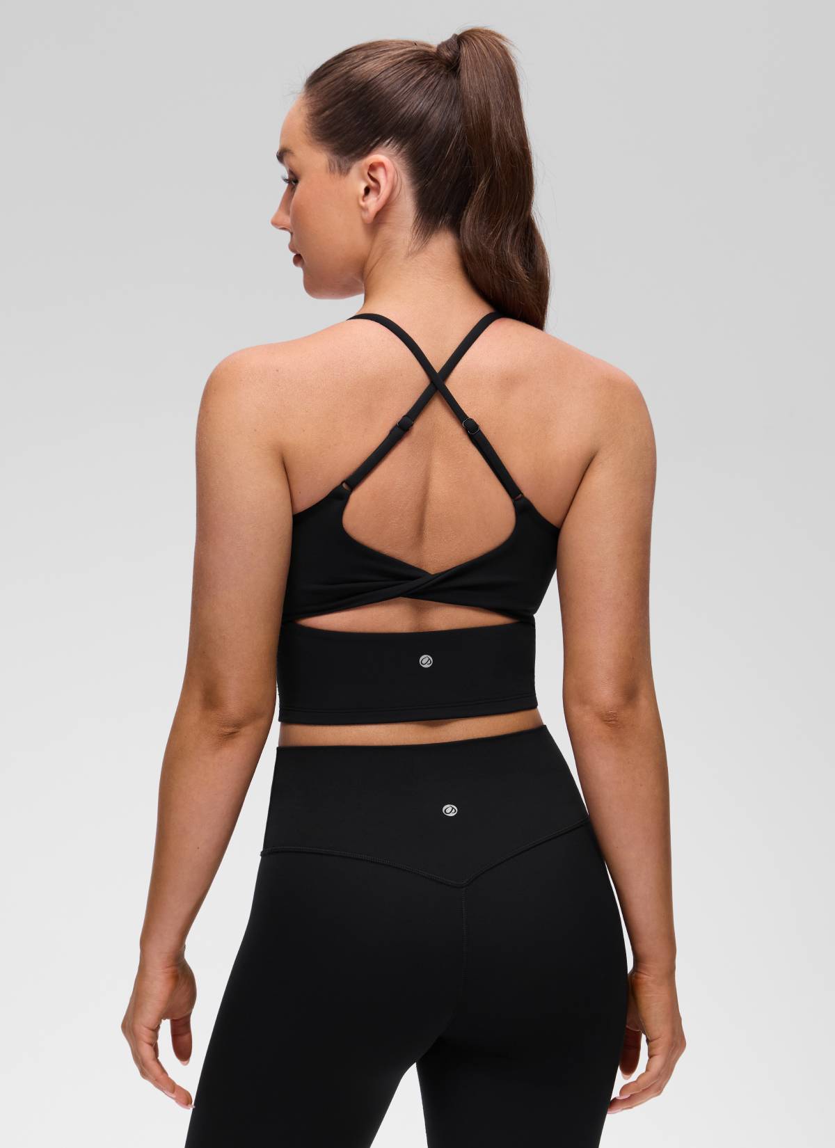 CRZ YOGA Damen Butterluxe Verdrehter Rücken Crop Longline Tanktops Schwarz