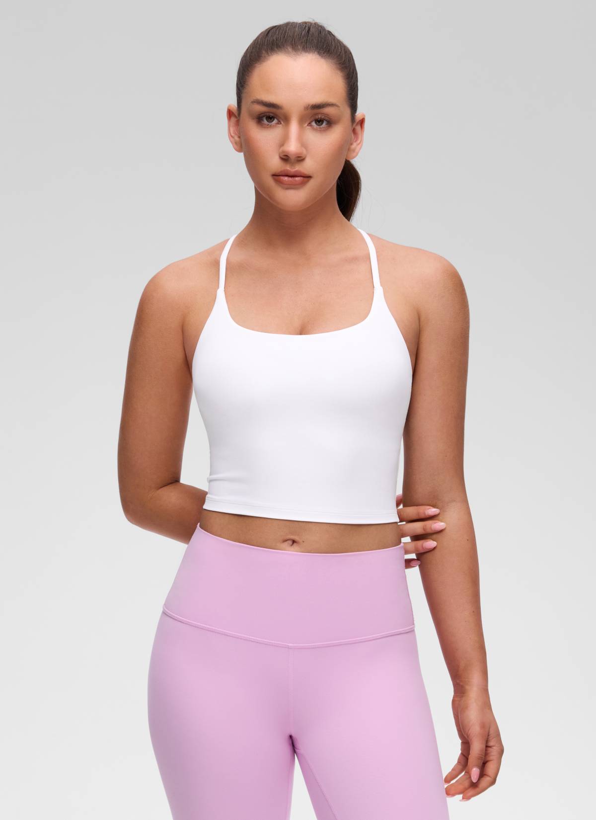CRZ YOGA Damen Butterluxe Verdrehter Rücken Crop Longline Tanktops Weiss