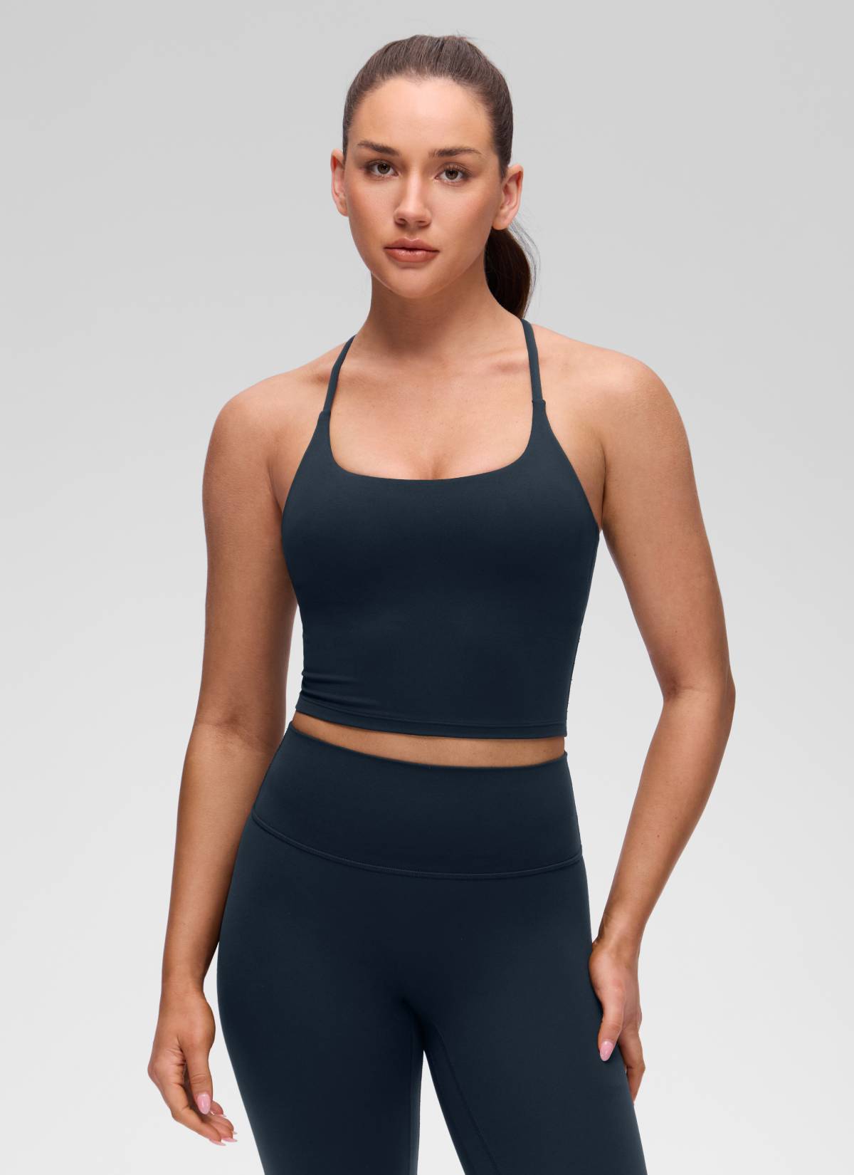 CRZ YOGA Damen Butterluxe Verdrehter Rücken Crop Longline Tanktops Echte Marine