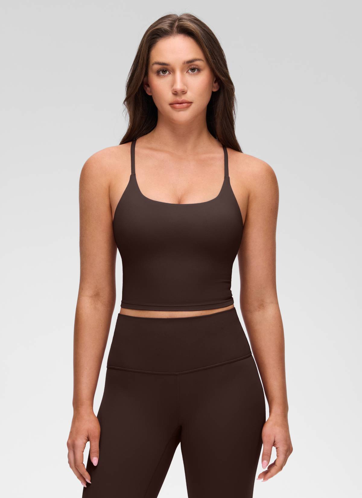 CRZ YOGA Damen Butterluxe Verdrehter Rücken Crop Longline Tanktops Heißes Fudge-Brown
