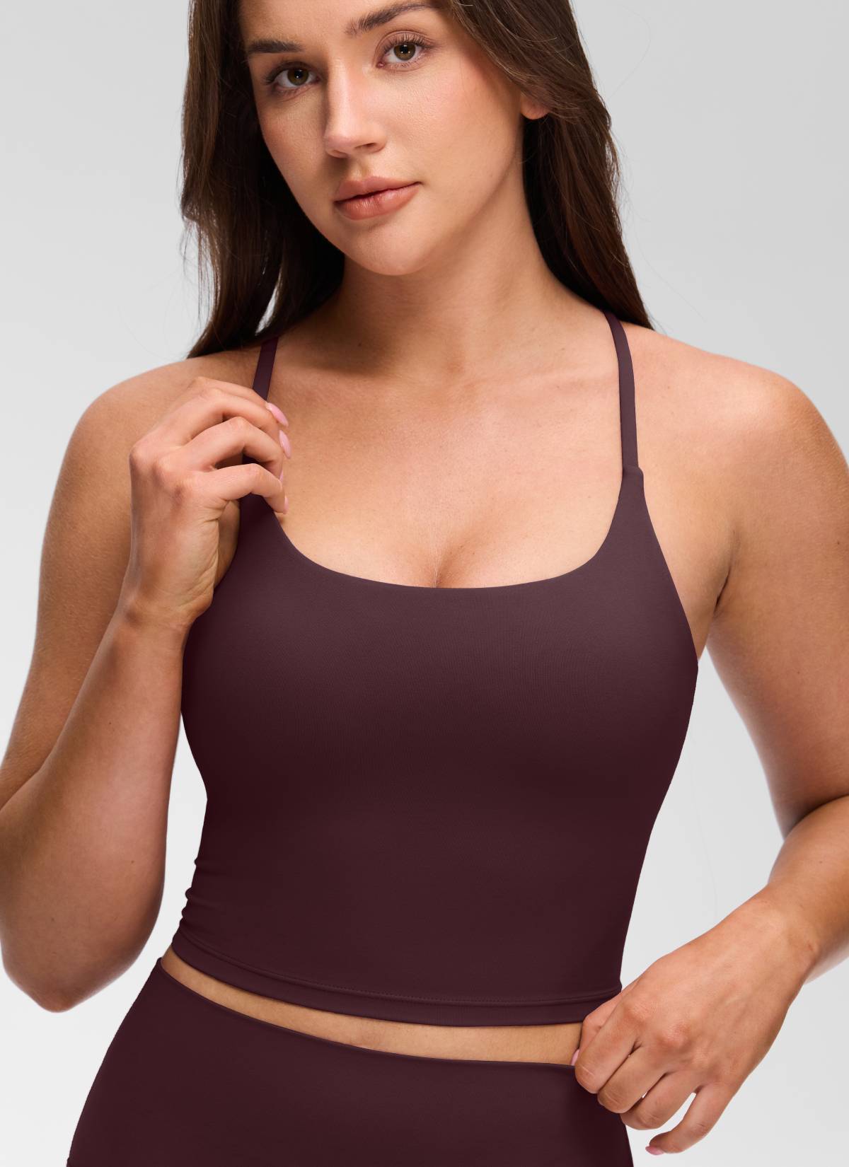 CRZ YOGA Damen Butterluxe Verdrehter Rücken Crop Longline Tanktops Reife Pflaume