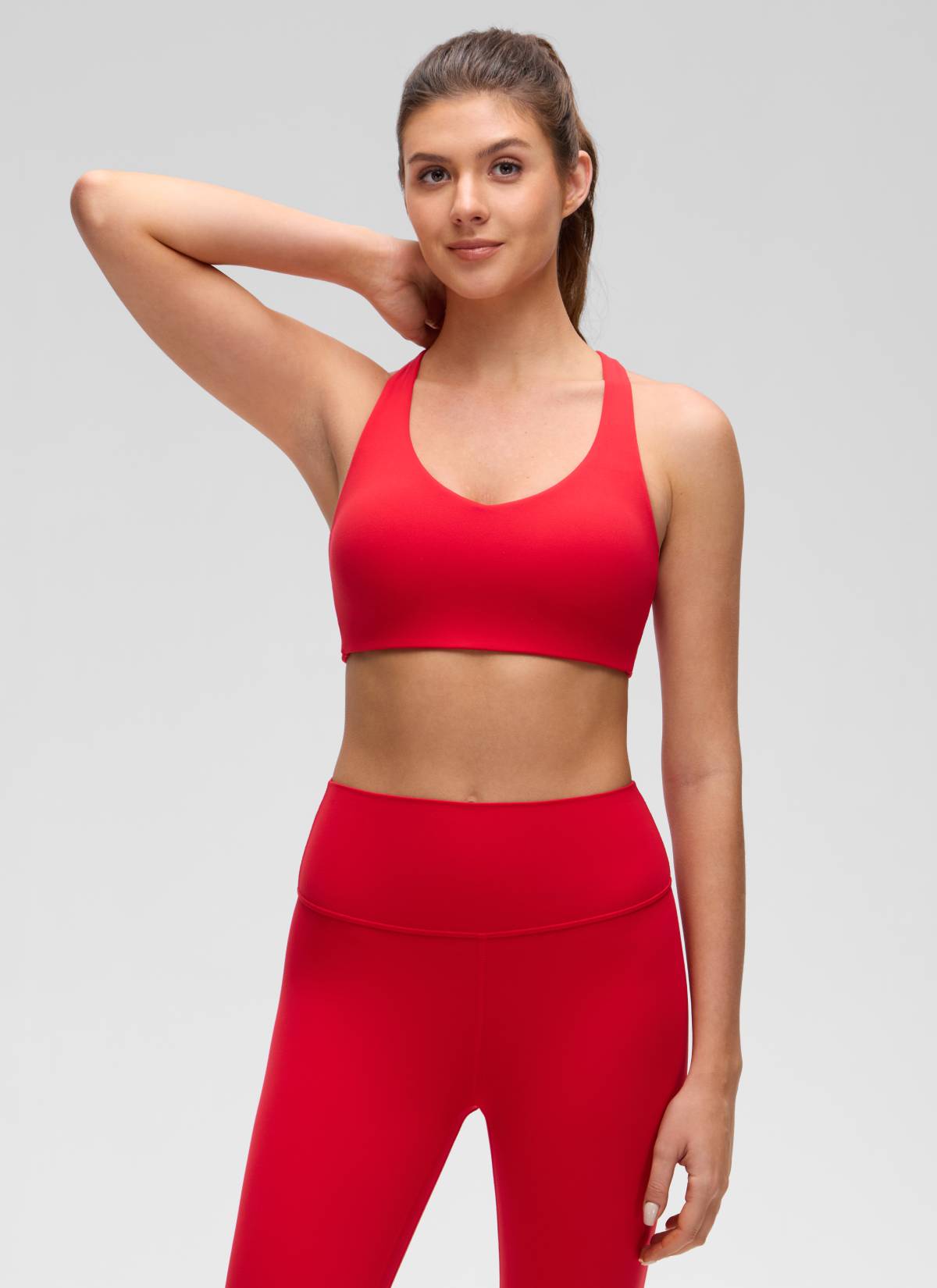 CRZ YOGA Women's Butterluxe Yoga V Neck Strappy Back Sports Bra Aurora Rot