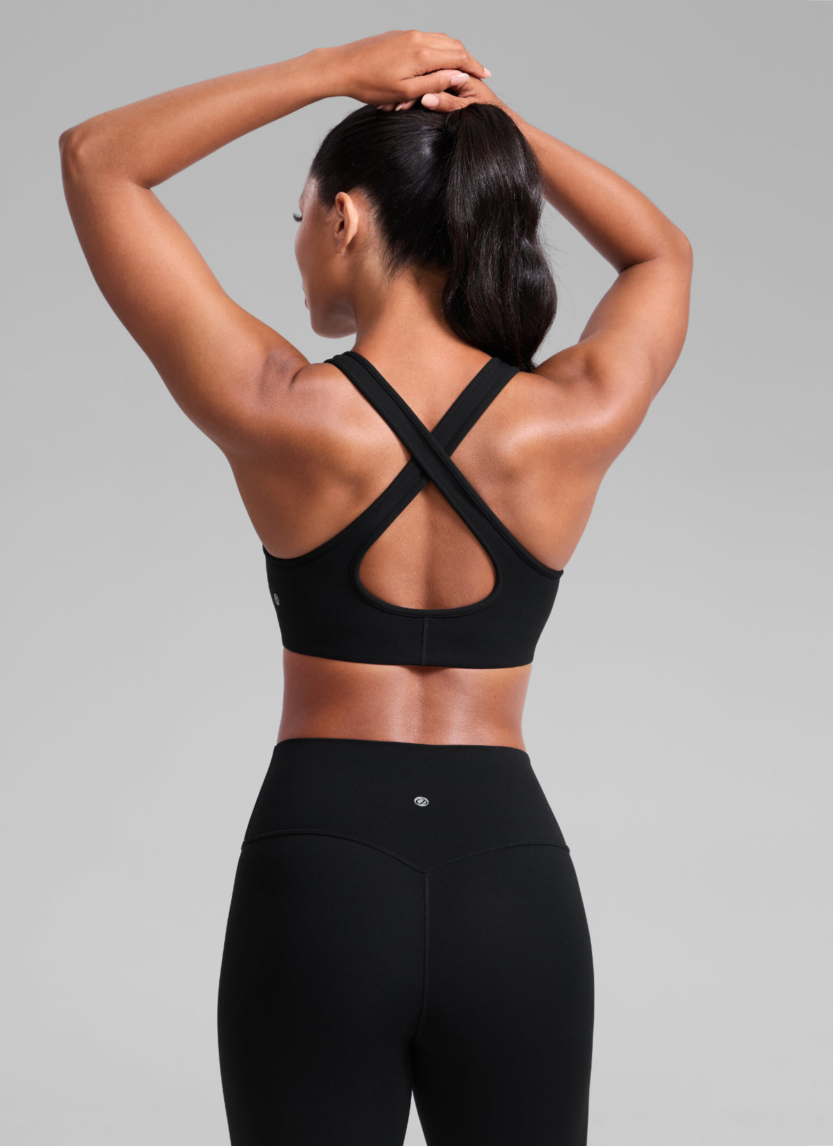 CRZ YOGA Damen Butterlift Tiefer V-Ausschnitt Breite Riemen Sports BHs Schwarz