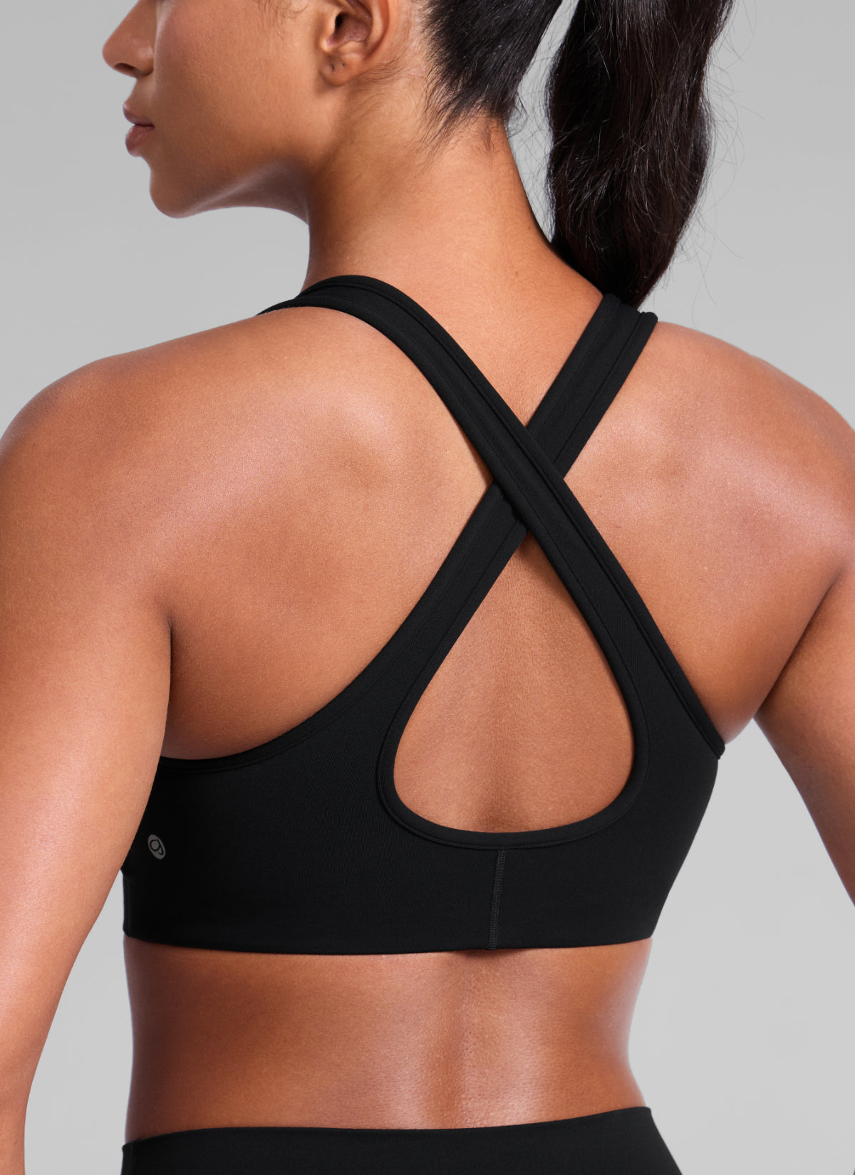 CRZ YOGA Damen Butterlift Tiefer V-Ausschnitt Breite Riemen Sports BHs Schwarz