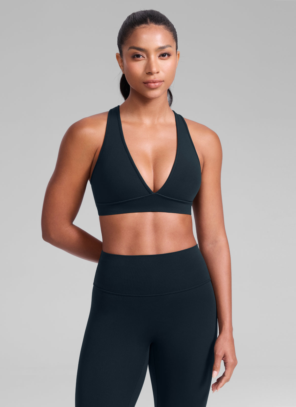 CRZ YOGA Damen Butterlift Tiefer V-Ausschnitt Breite Riemen Sports BHs Echte Marine