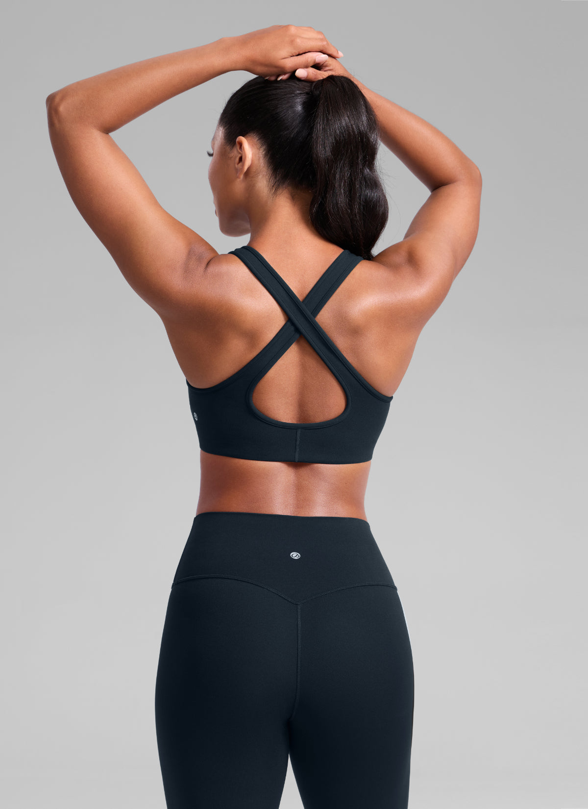 CRZ YOGA Damen Butterlift Tiefer V-Ausschnitt Breite Riemen Sports BHs Echte Marine