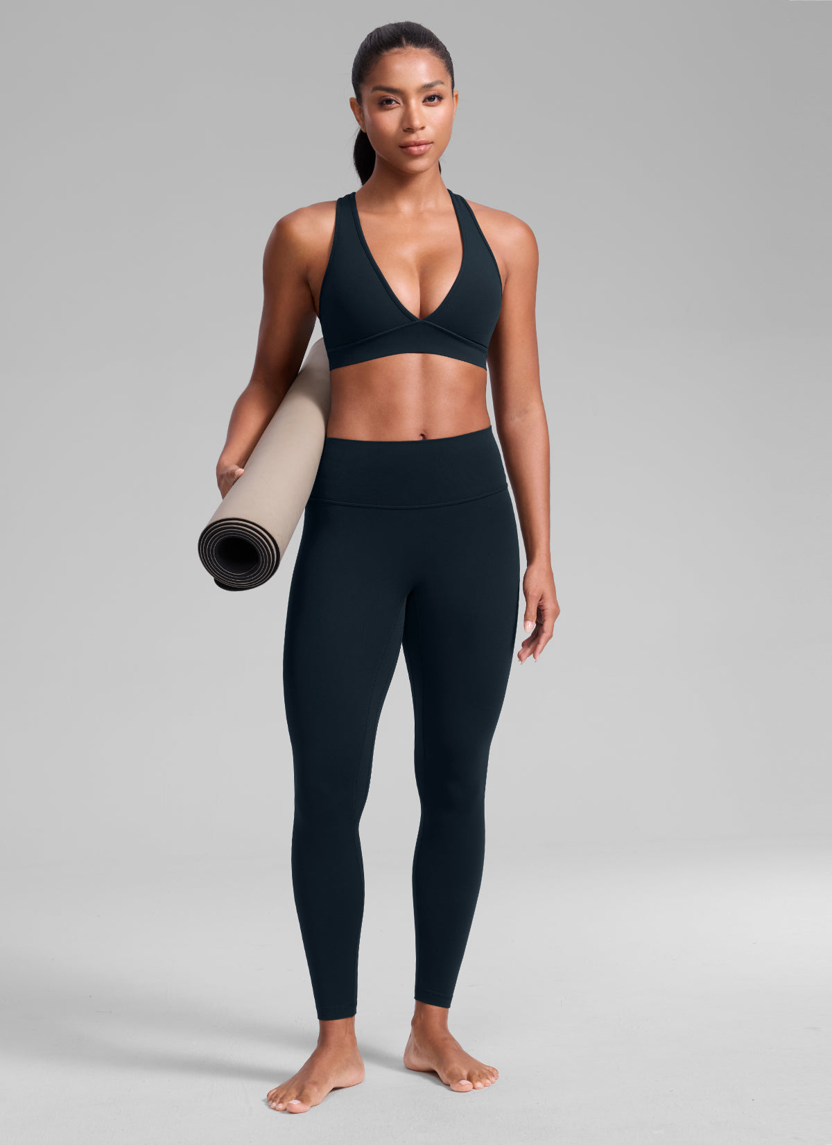 CRZ YOGA Damen Butterlift Tiefer V-Ausschnitt Breite Riemen Sports BHs Echte Marine