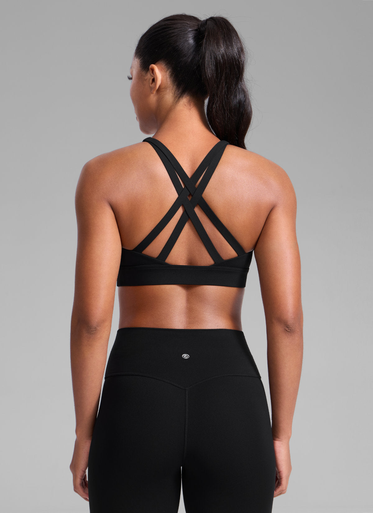 CRZ YOGA Damen Butterlift Breite Träger Kreuzrücken Sports BHs Schwarz