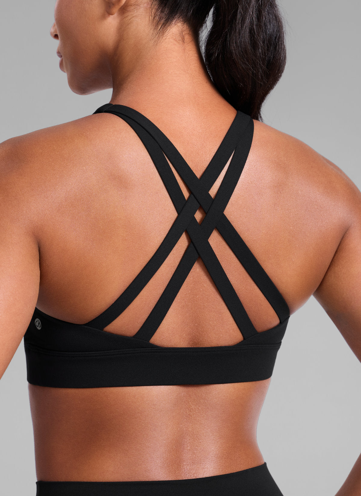 CRZ YOGA Damen Butterlift Breite Träger Kreuzrücken Sports BHs Schwarz