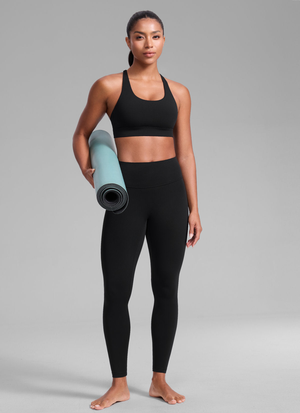 CRZ YOGA Damen Butterlift Breite Träger Kreuzrücken Sports BHs Schwarz