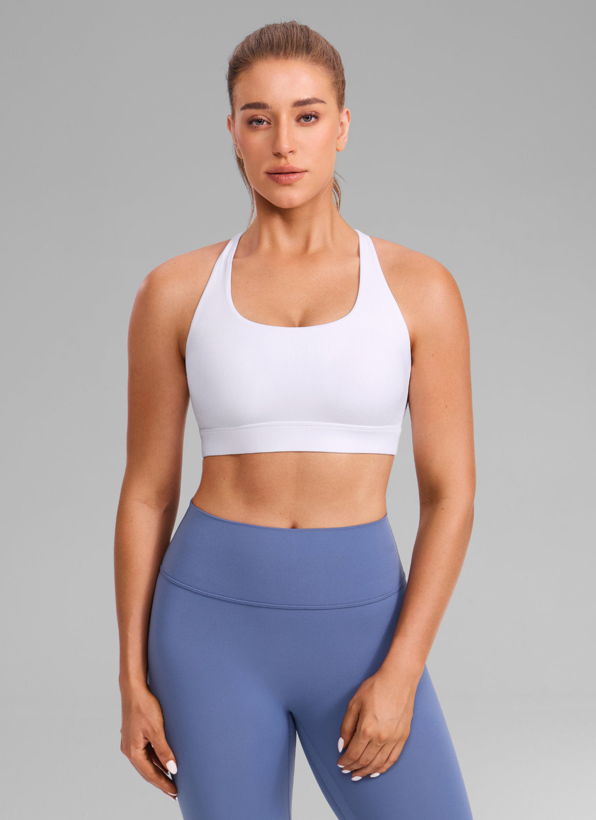 CRZ YOGA Damen Butterlift Breite Träger Kreuzrücken Sports BHs Weiss