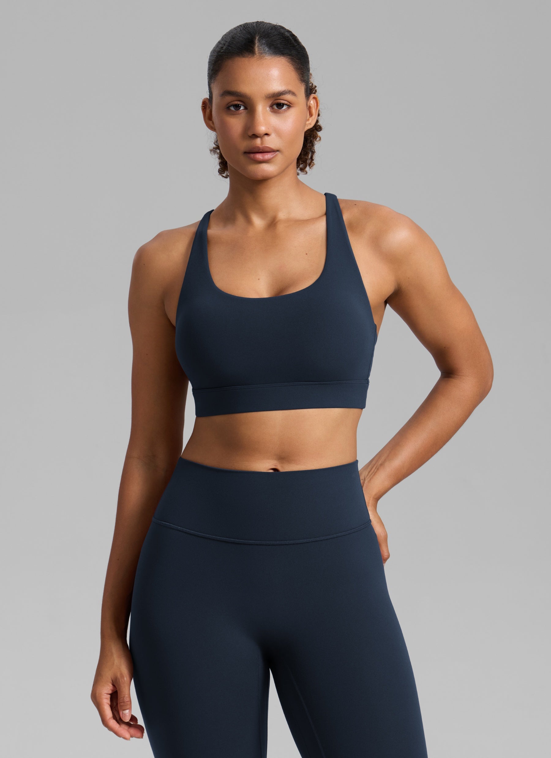 CRZ YOGA Damen Butterlift Breite Träger Kreuzrücken Sports BHs Echte Marine @model_info:Barbara
