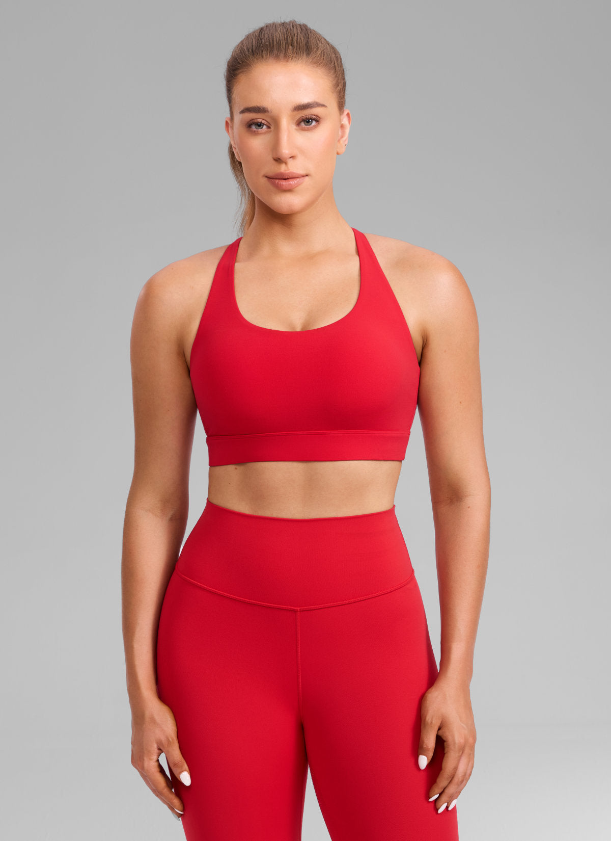 CRZ YOGA Damen Butterlift Breite Träger Kreuzrücken Sports BHs Aurora Rot