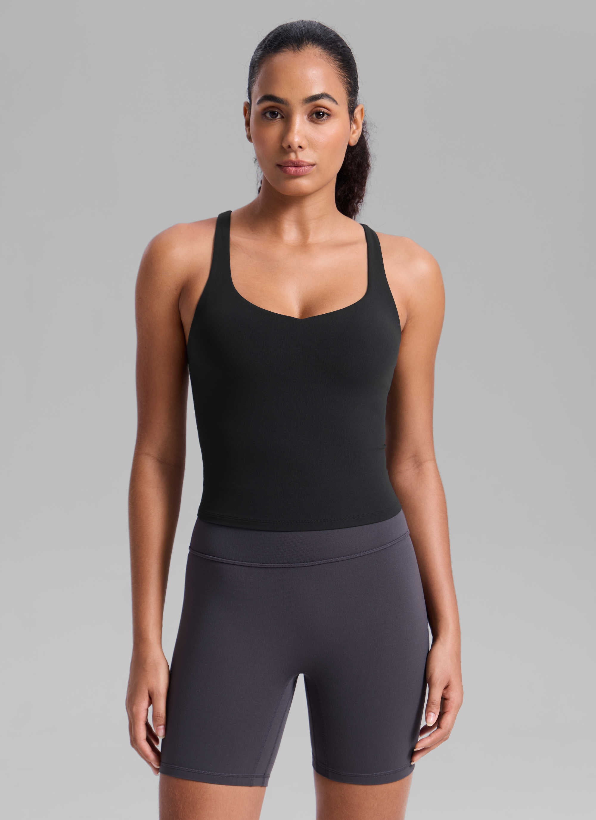 CRZ YOGA Damen Butterlift Verstellbarer Riemen V-Ausschnitt Tanktops Schwarz