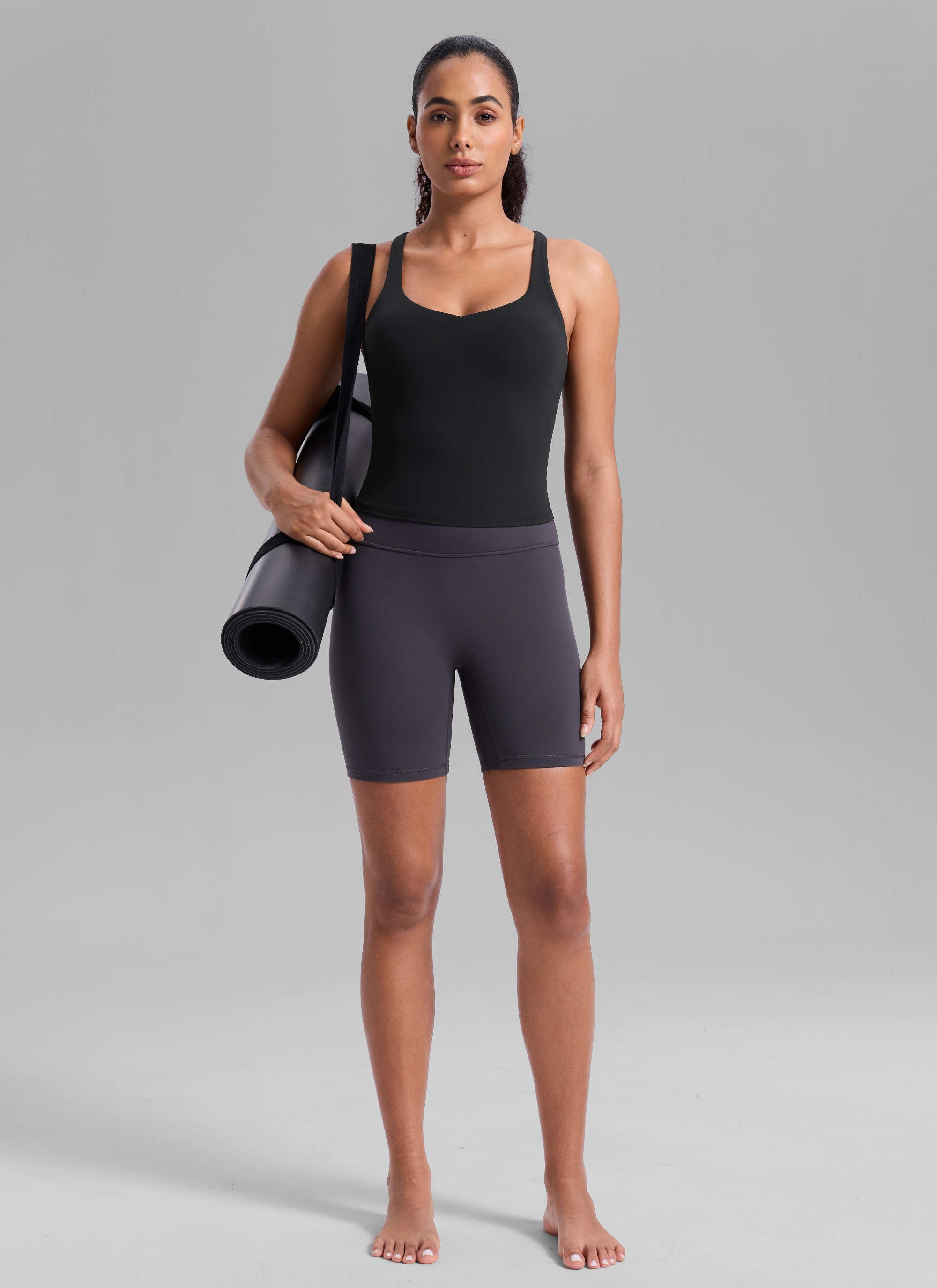 CRZ YOGA Damen Butterlift Verstellbarer Riemen V-Ausschnitt Tanktops Schwarz