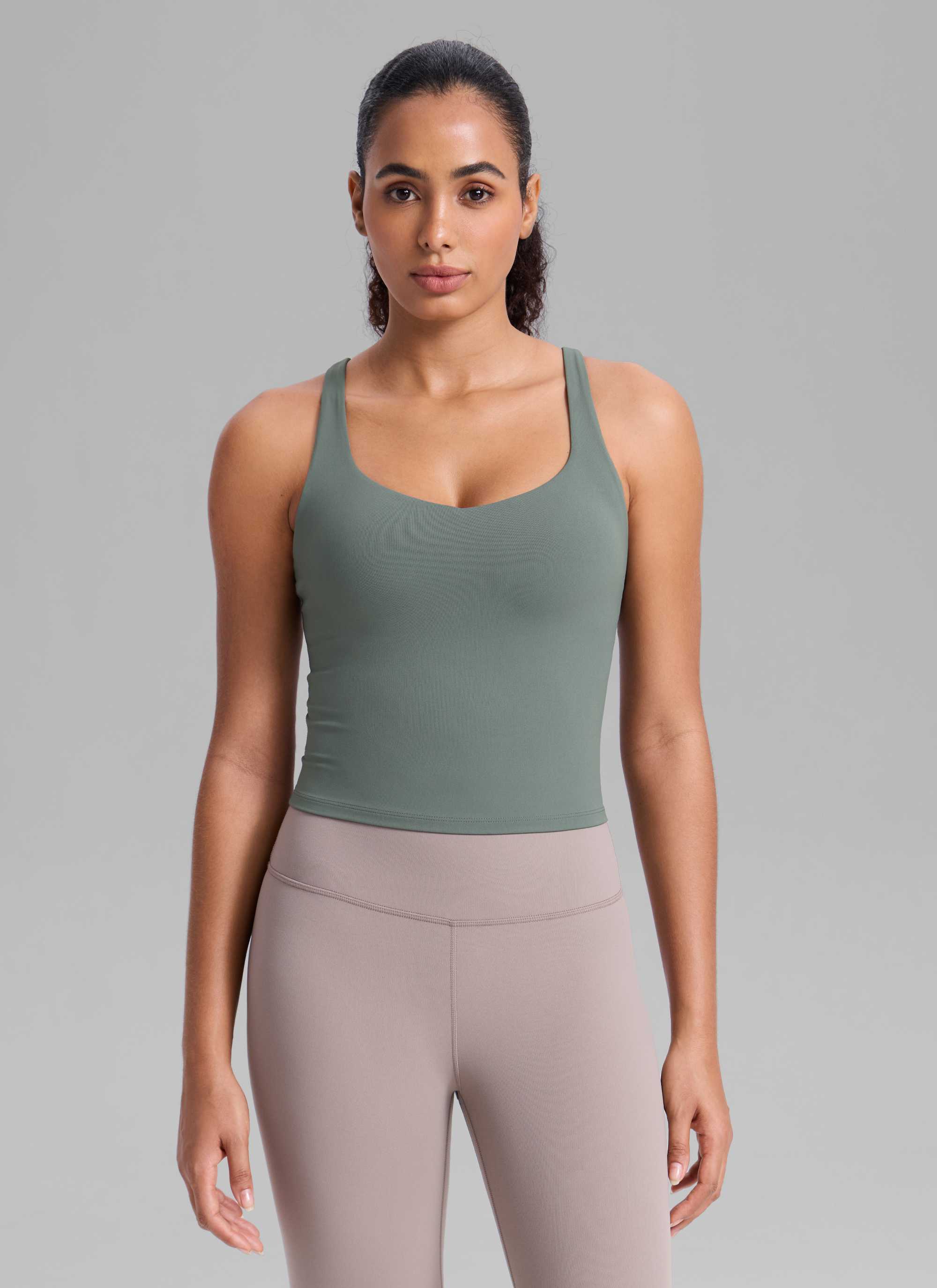 CRZ YOGA Damen Butterlift Verstellbarer Riemen V-Ausschnitt Tanktops Grauer Salbei