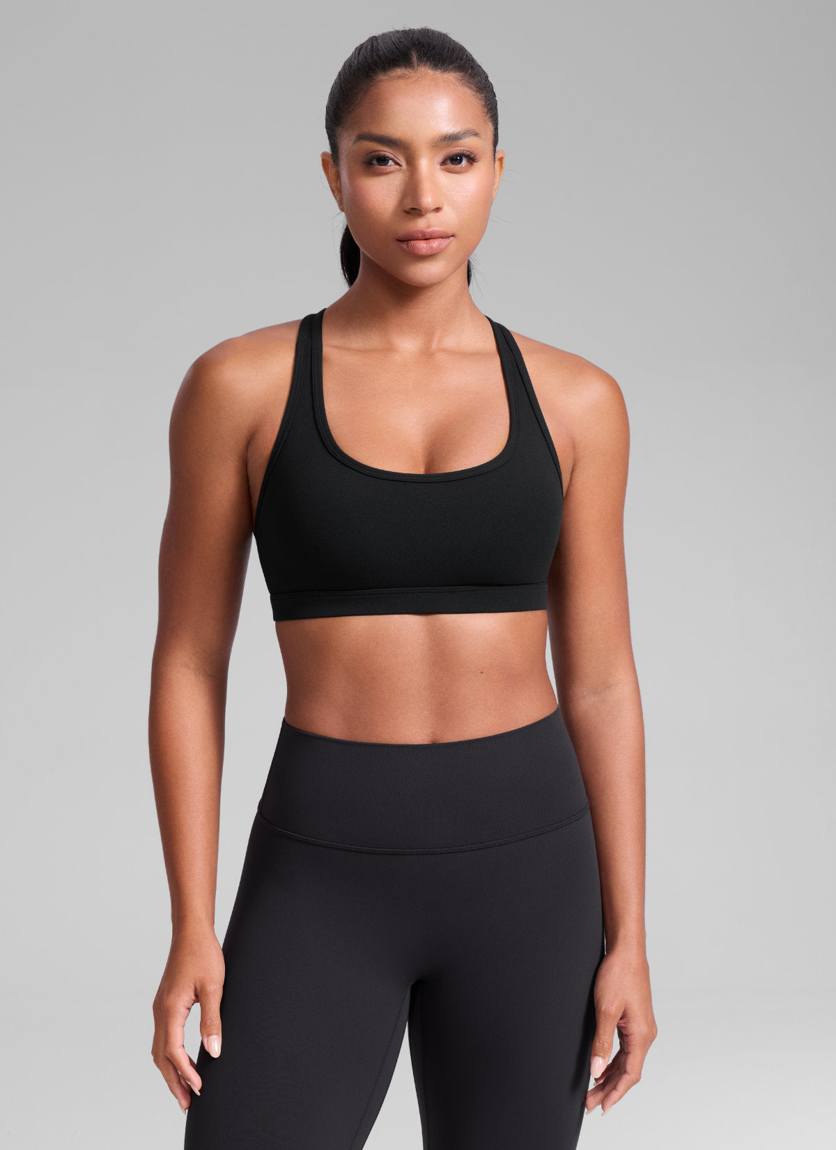 CRZ YOGA Damen Butterlift Racerback U-Ausschnitt Sports BHs Schwarz